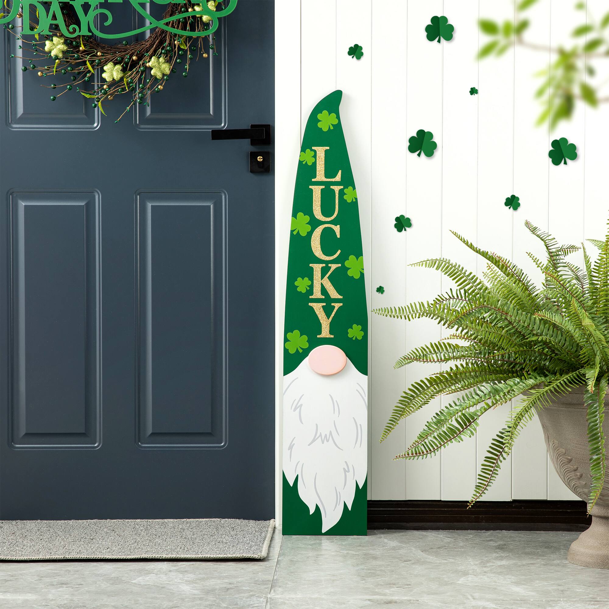 Glitzhome&#xAE; 42&#x22; St. Patrick&#x27;s Wooden Gonme Porch Decor