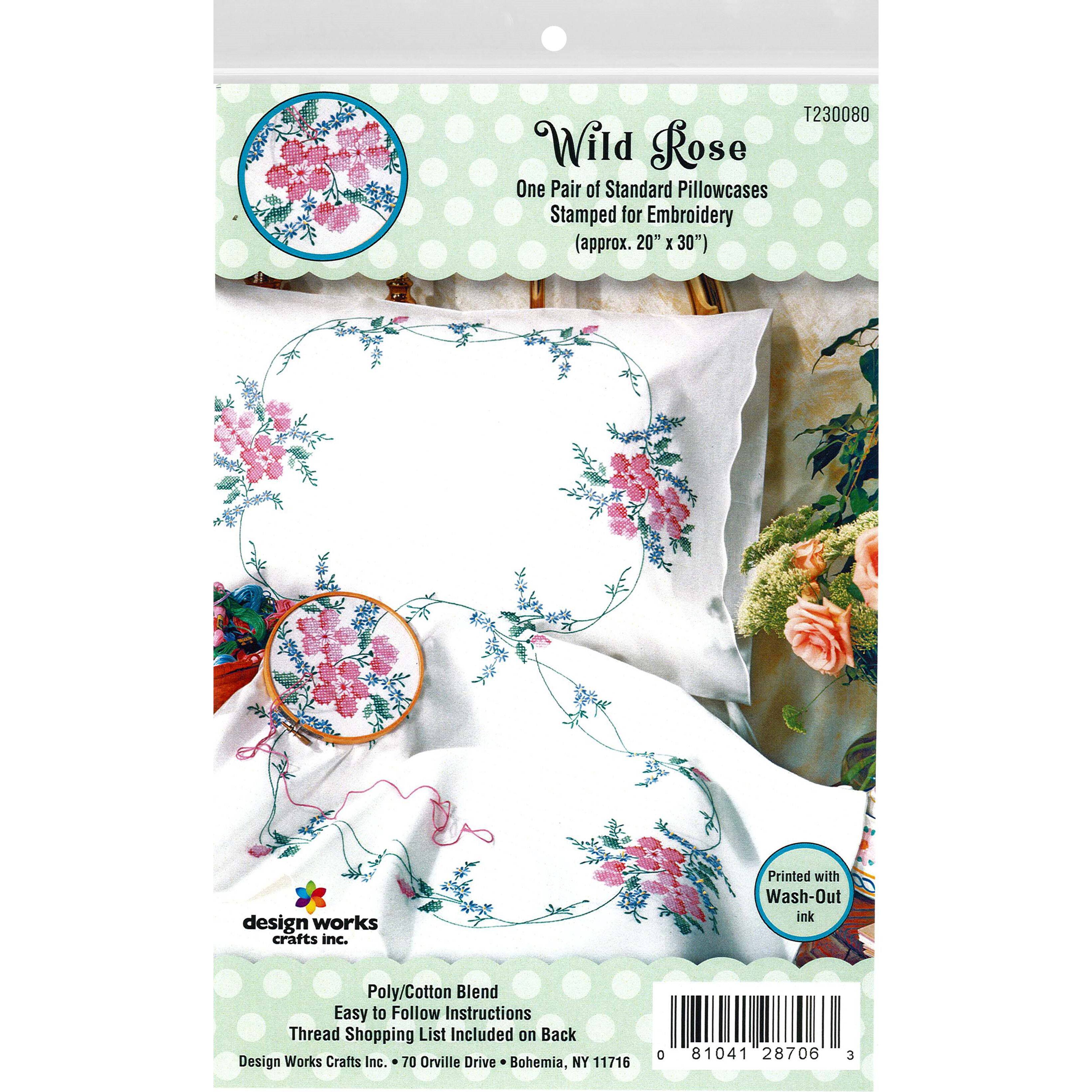 Tobin Wild Rose Stamped for Embroidery Pillowcase Pair