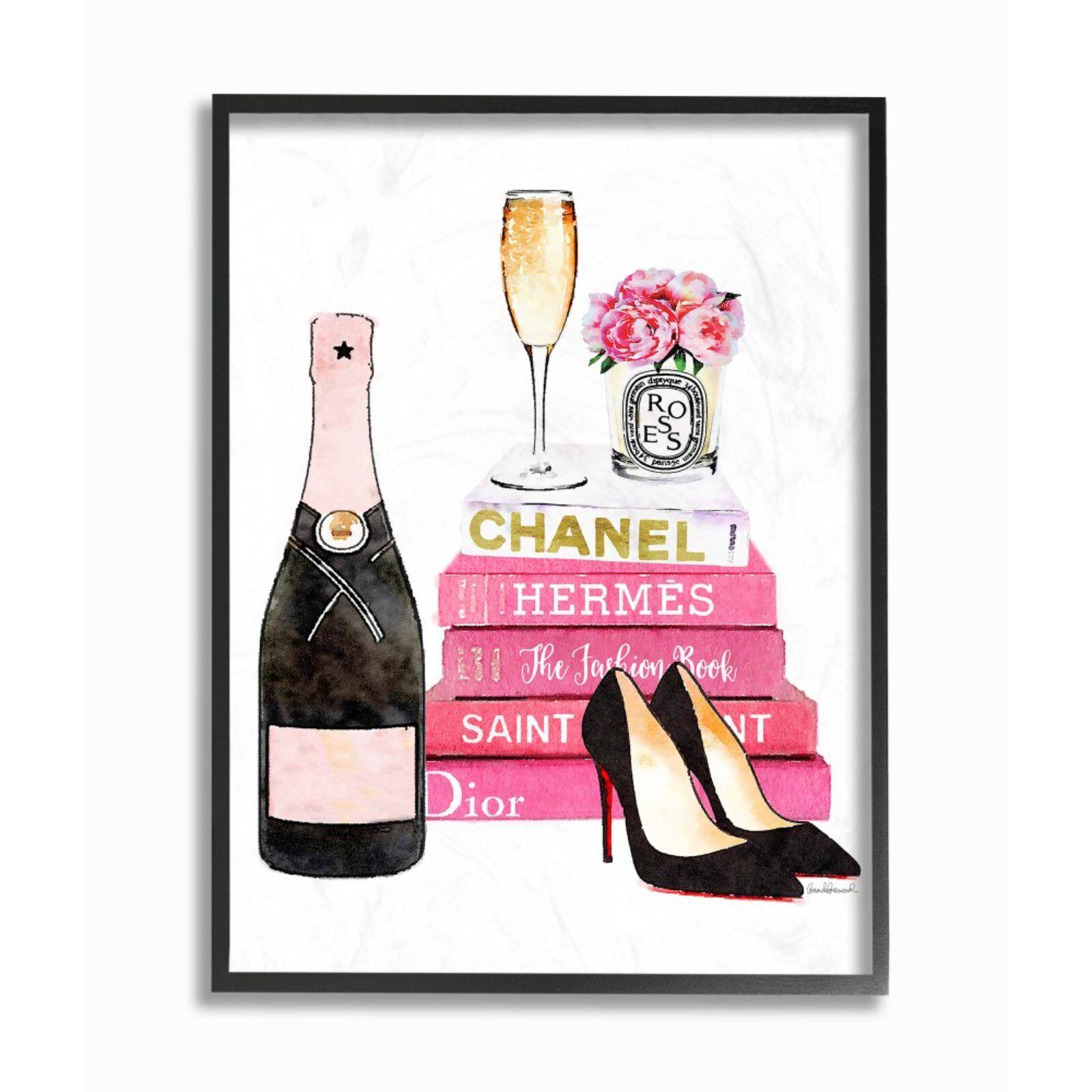 Fashion Book Perfume Champagne Heels Lip Flower Art Canvas Painting Nordic  Posters And Prints Wall Pictures Living Room Decor