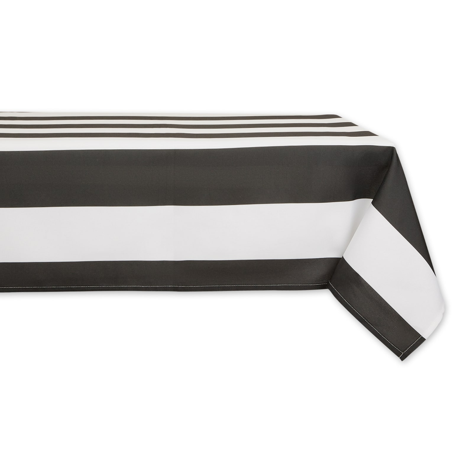 Black Cabana Stripe Print Outdoor Tablecloth,, 60&#x22; x 84&#x22;