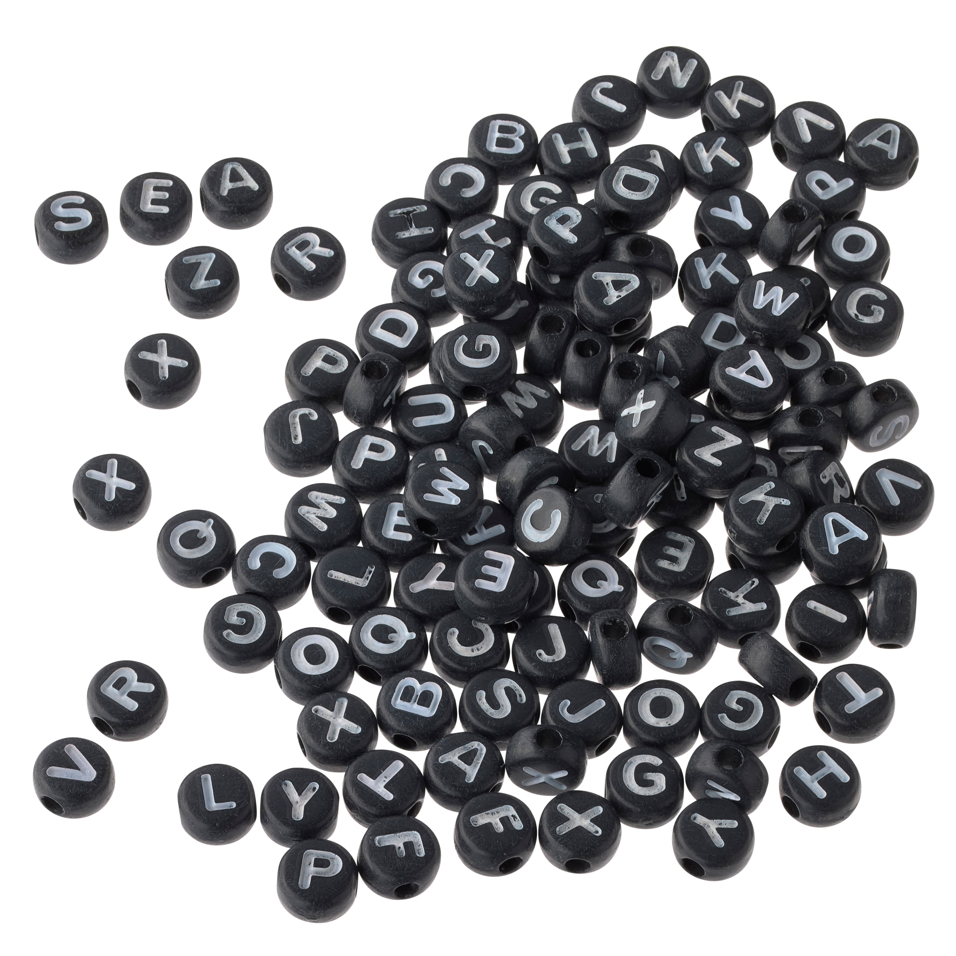 7.5mm Black Alphabet Circular Beads by Creatology™