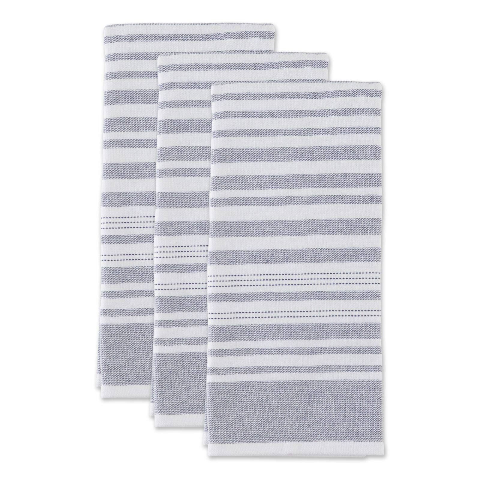 DII® French Blue Variegated Stripe Terry Dishtowels, 3ct.