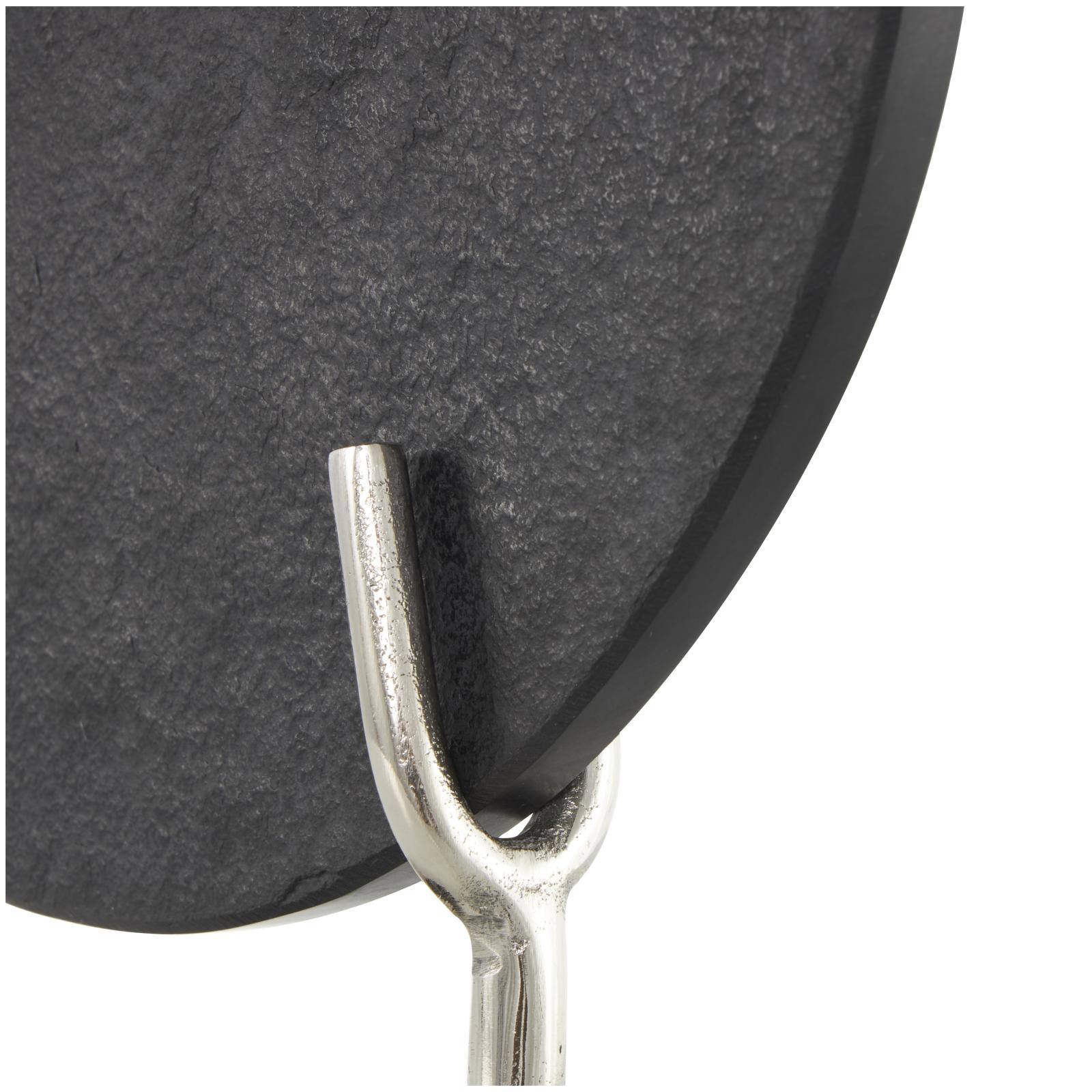 20" Black Textured Marble Disk Sculpture with Silver Metal Stand