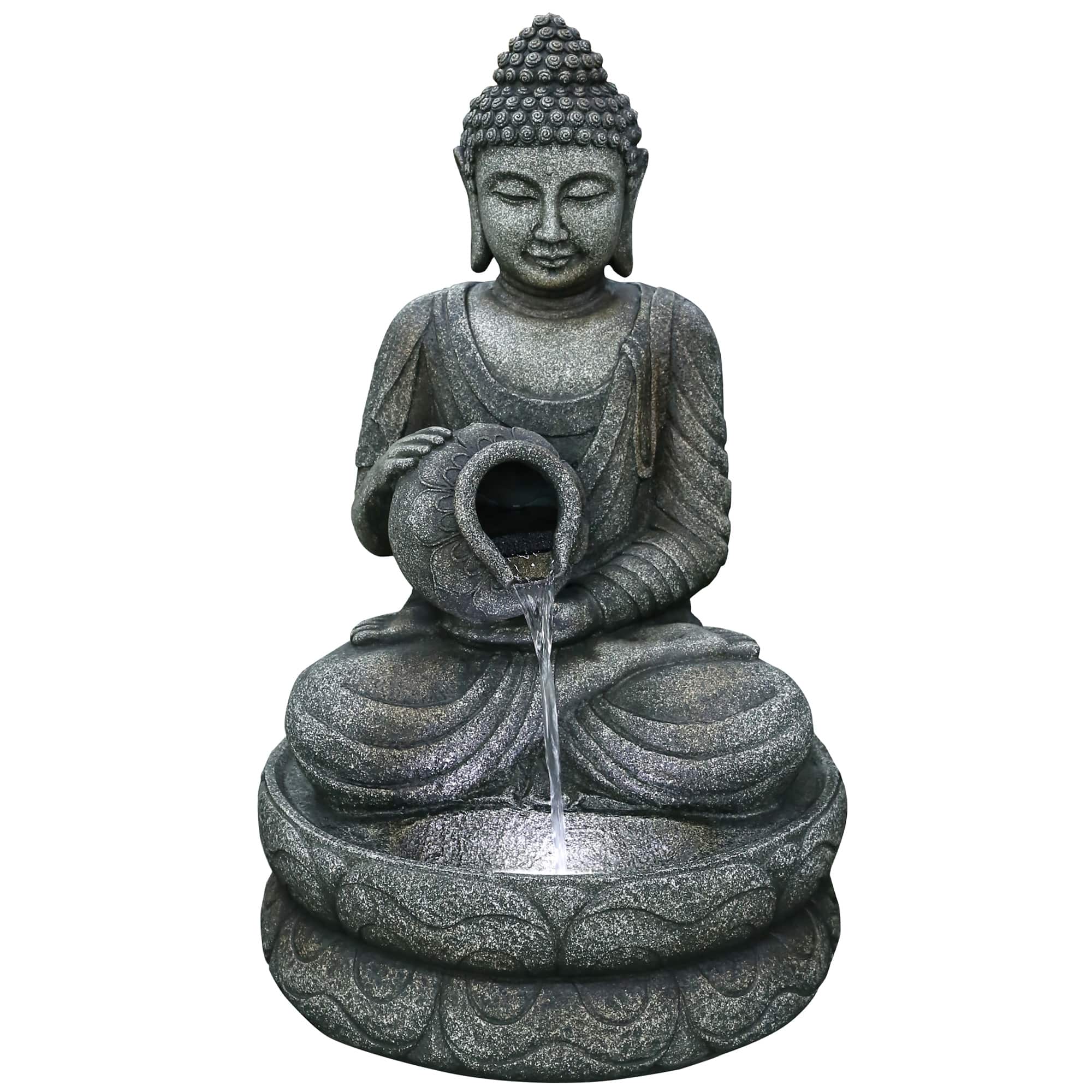 32&#x22; Buddha in Sukhasana Pose Outdoor Garden Water Fountain