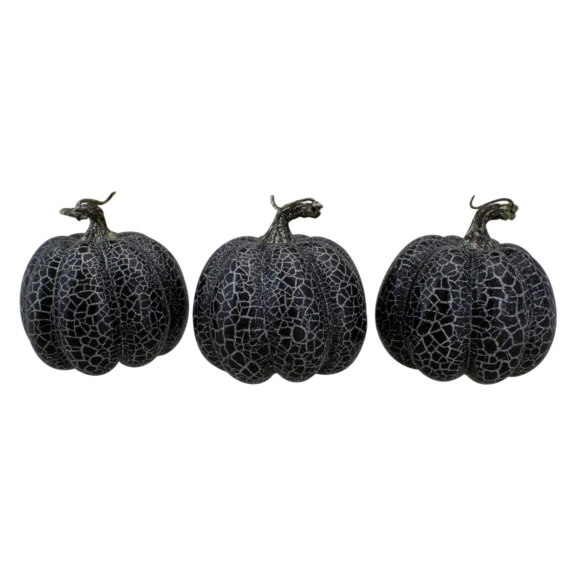 5&#x22; Black &#x26; Silver Fall Harvest Tabletop Pumpkin Set