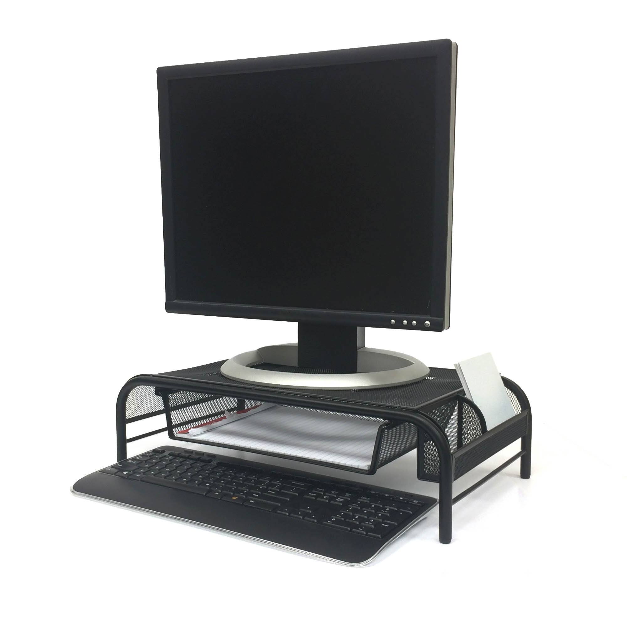 Mind Reader Black Metal Mesh Monitor Riser Stand & Desk Organizer With Drawer Set