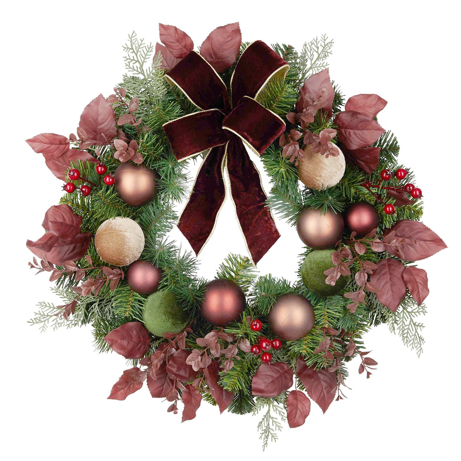 24&#x22; Gilded Burgundy Bow &#x26; Pine Wreath by Ashland&#xAE;