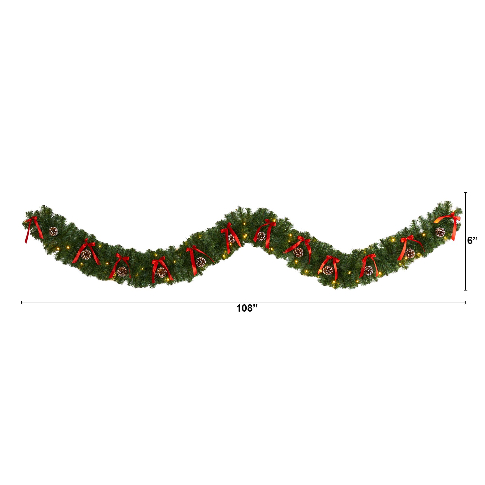 9ft. Pre-Lit Clear LED Bow & Pinecone Artificial Christmas Garland