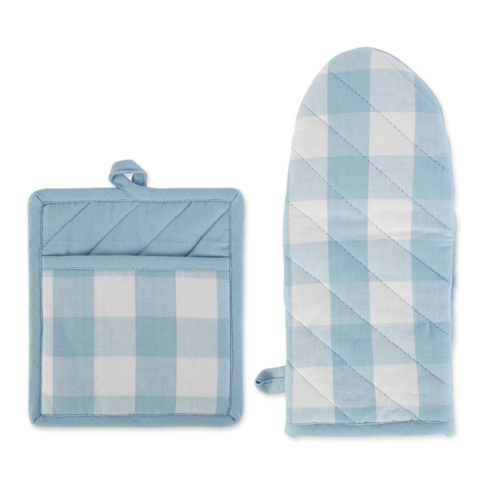 DII® Light Blue Buffalo Check Oven Mitt & Pot Holder Set