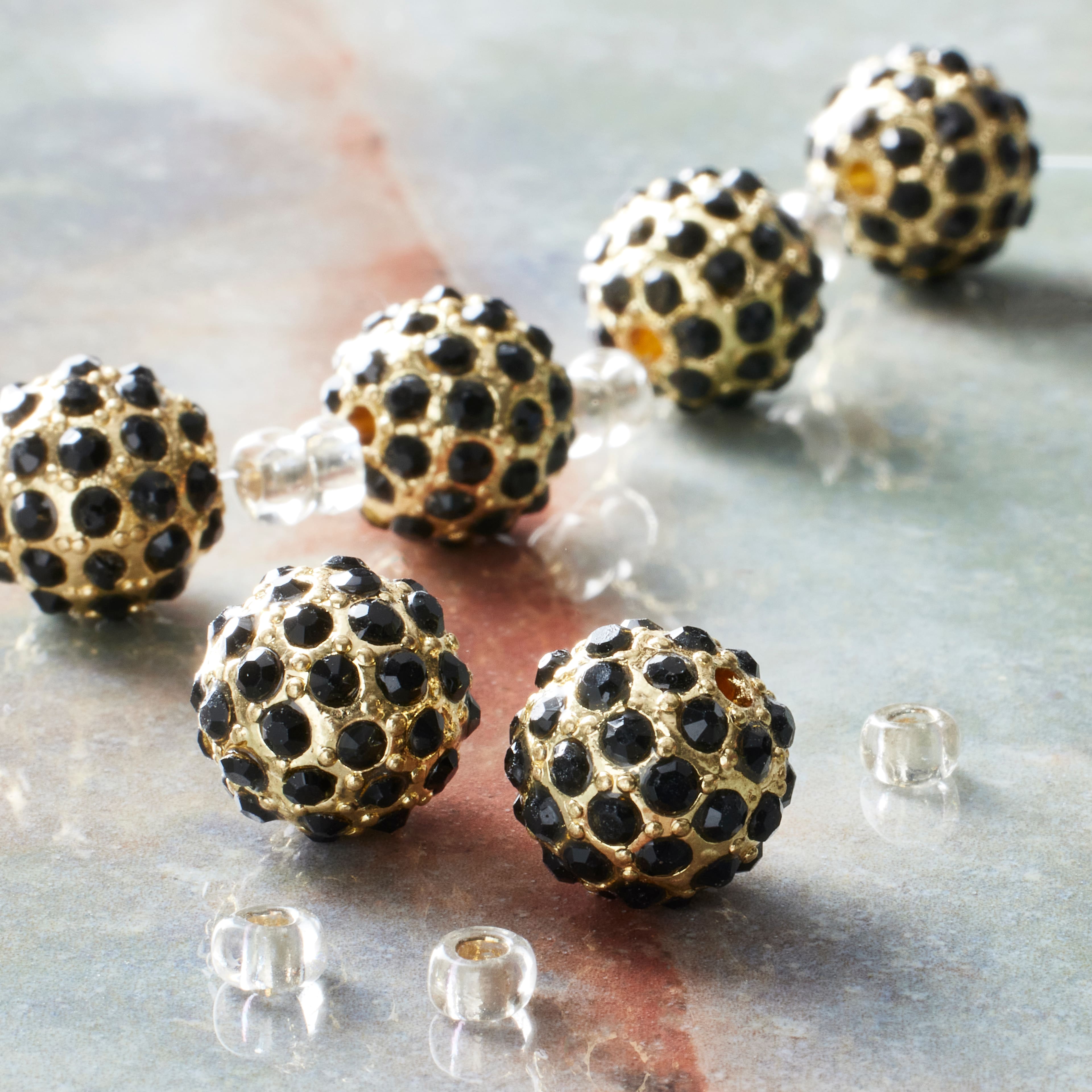 Black & Gold Metal Rhinestone Round Beads, 10mm by Bead Landing™