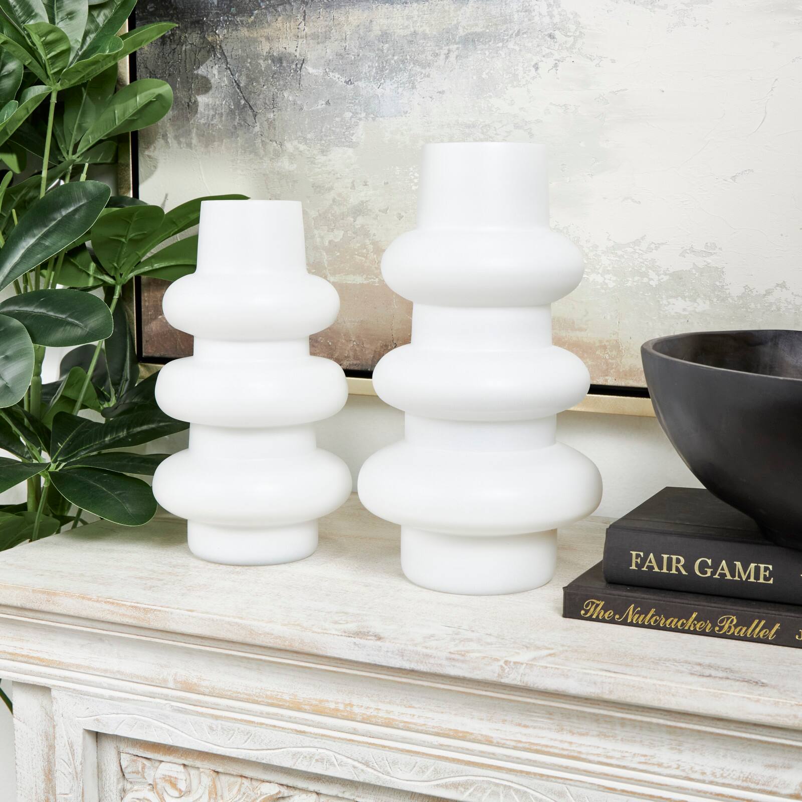 White Glass Dimensional Bubble Vase Set