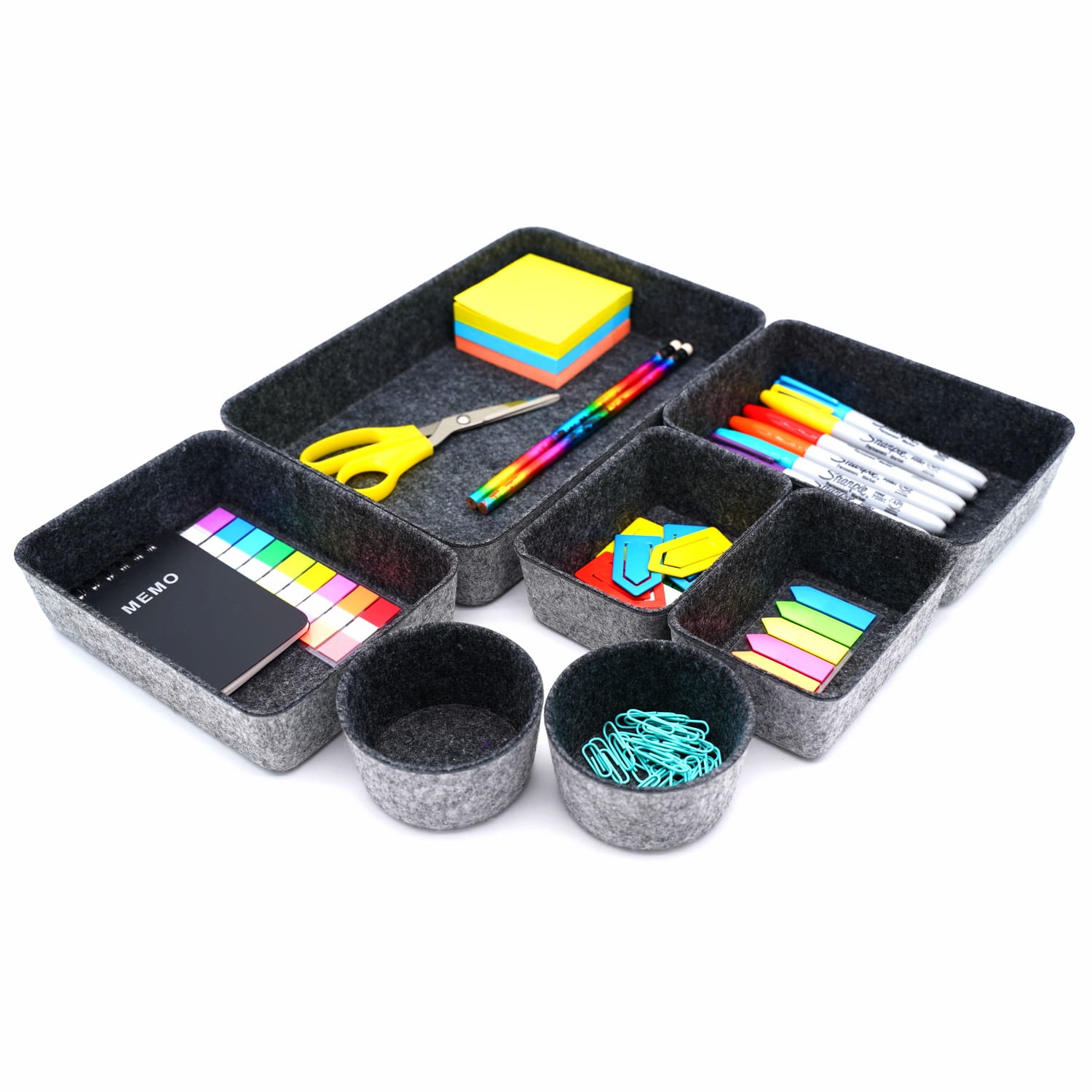Welaxy 7 Piece Felt Round Cups & Trays Drawer Organizer Set