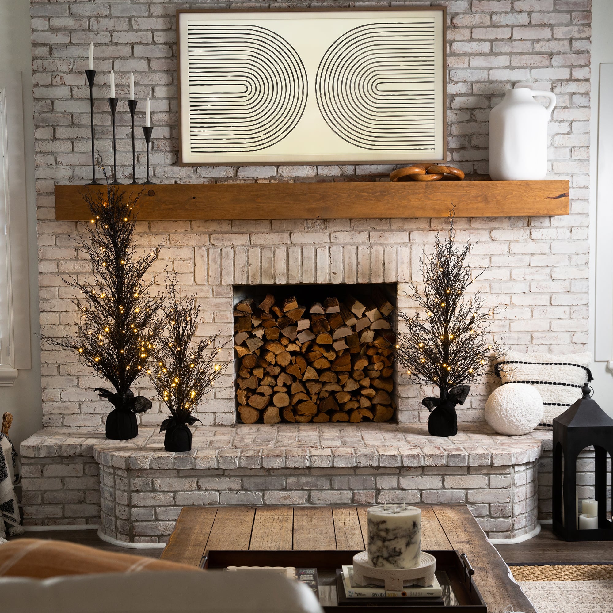 5ft. Pre-Lit LED Halloween Black Twig Artificial Fall Tree in Burlap Planter