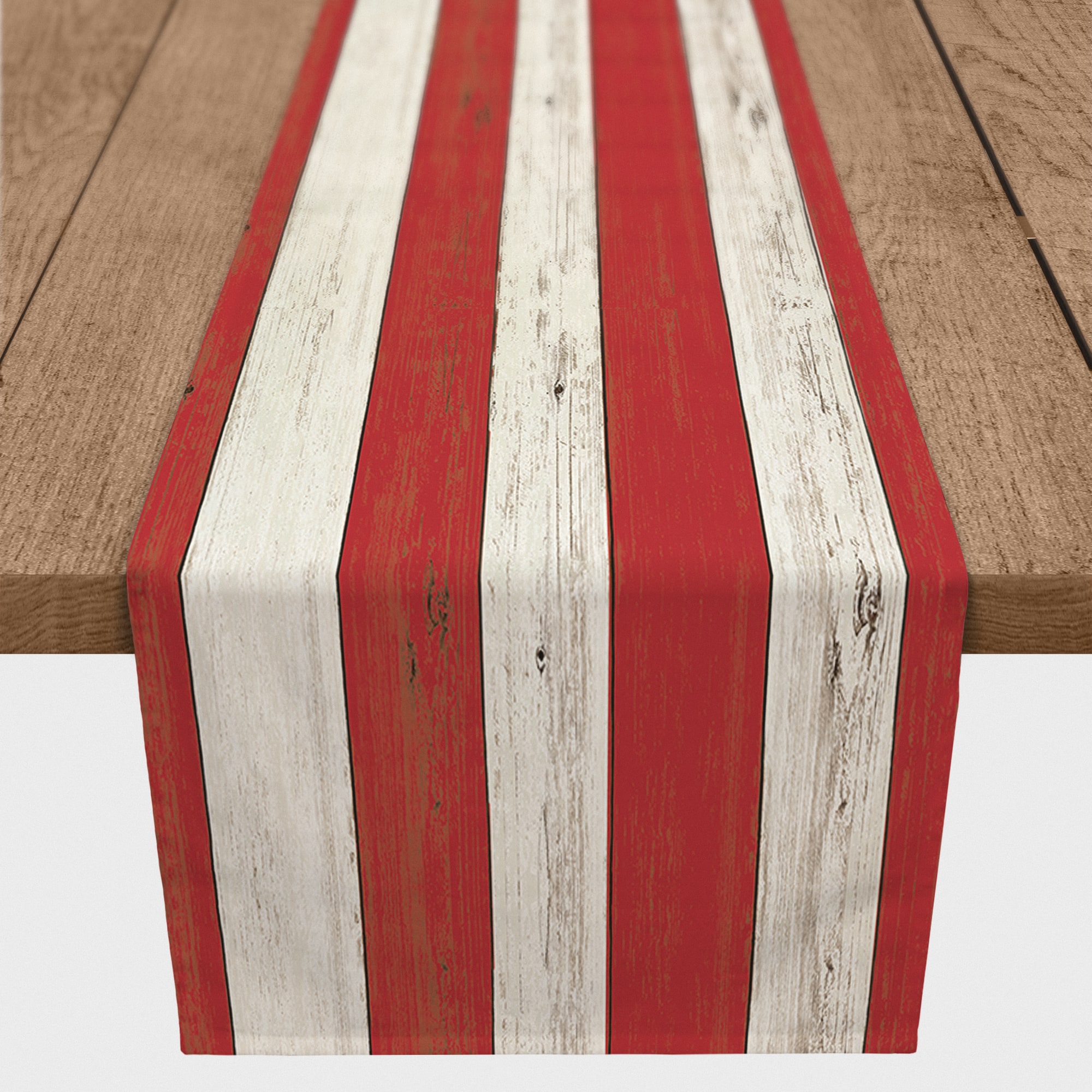 90" Red & White Distressed Stripes Table Runner