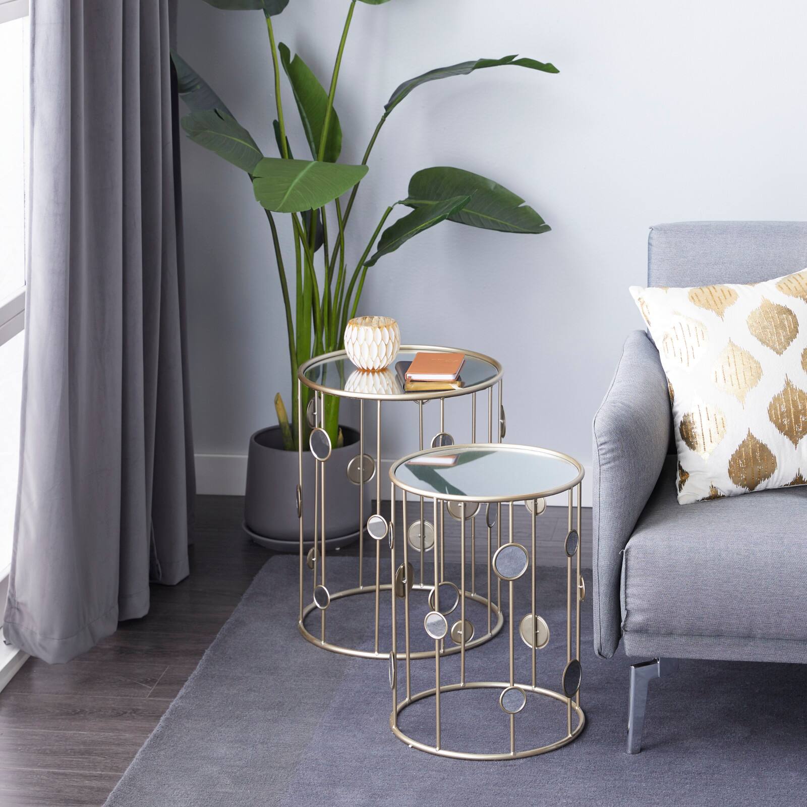 Glass & Gold Metal Contemporary Accent Table Set