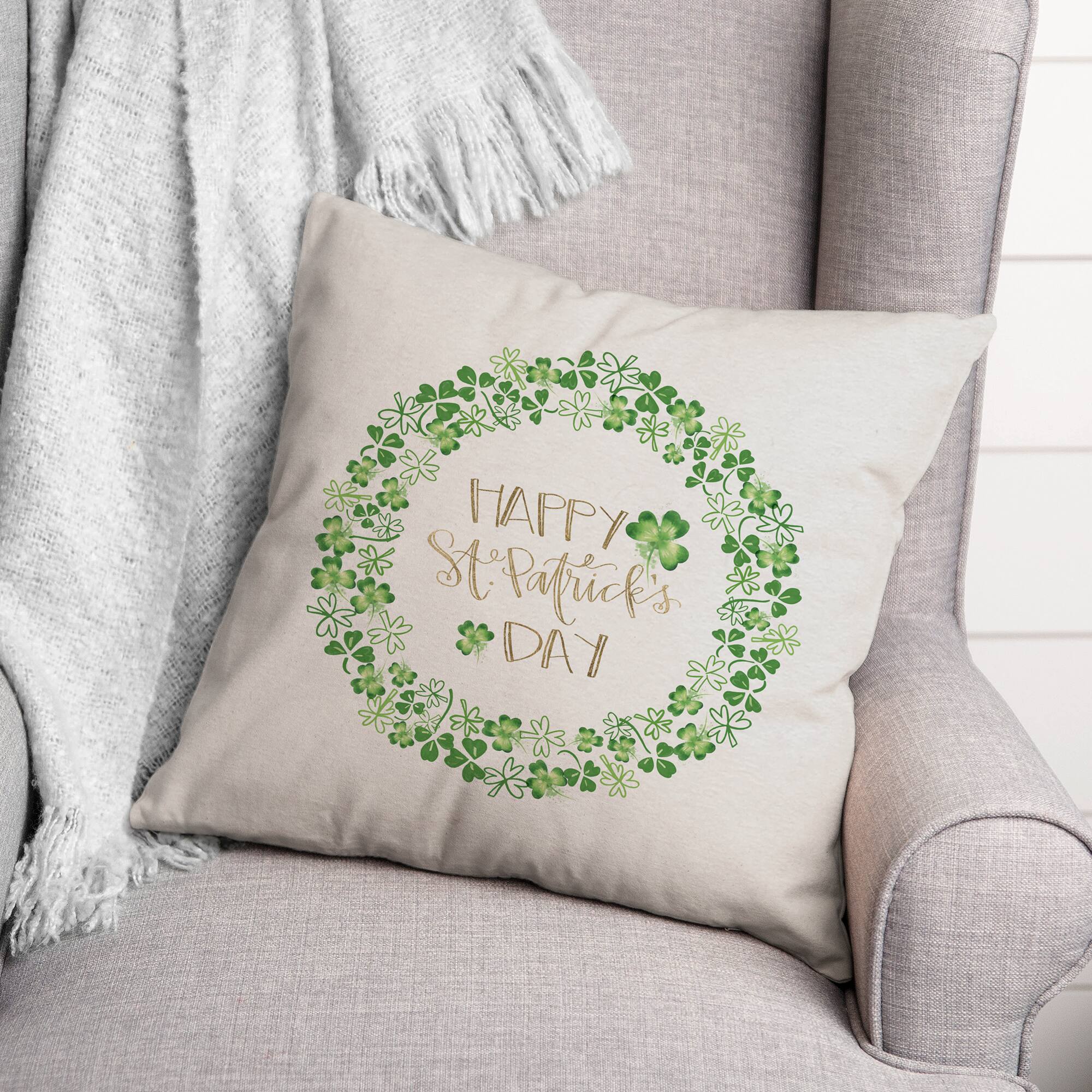 St Patricks Day Watercolor Pillow 18&#x22; x 18&#x22; Throw Pillow