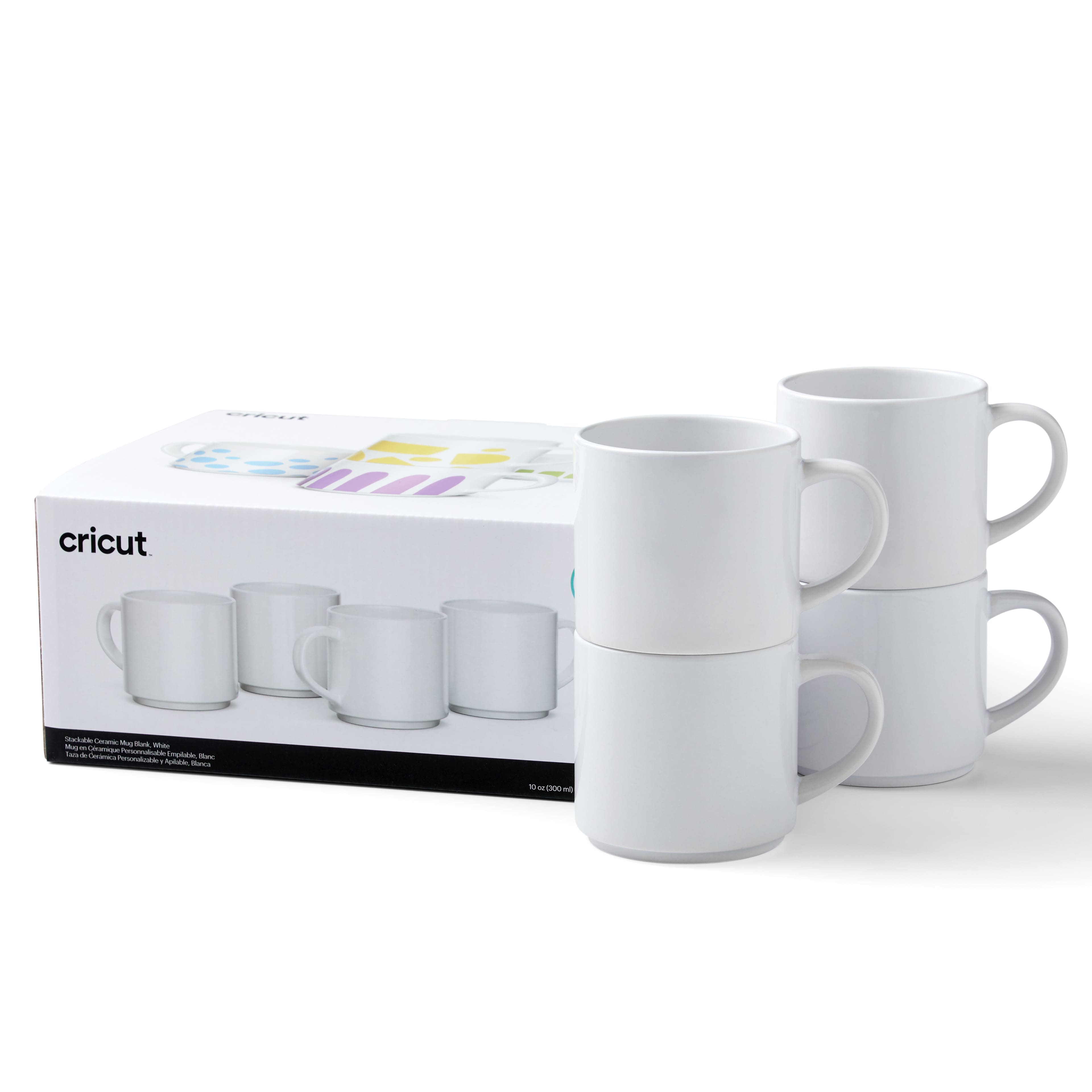 8 Packs: 4 ct. (32 total) Cricut&#xAE; 10oz. White Stackable Ceramic Mug Blanks