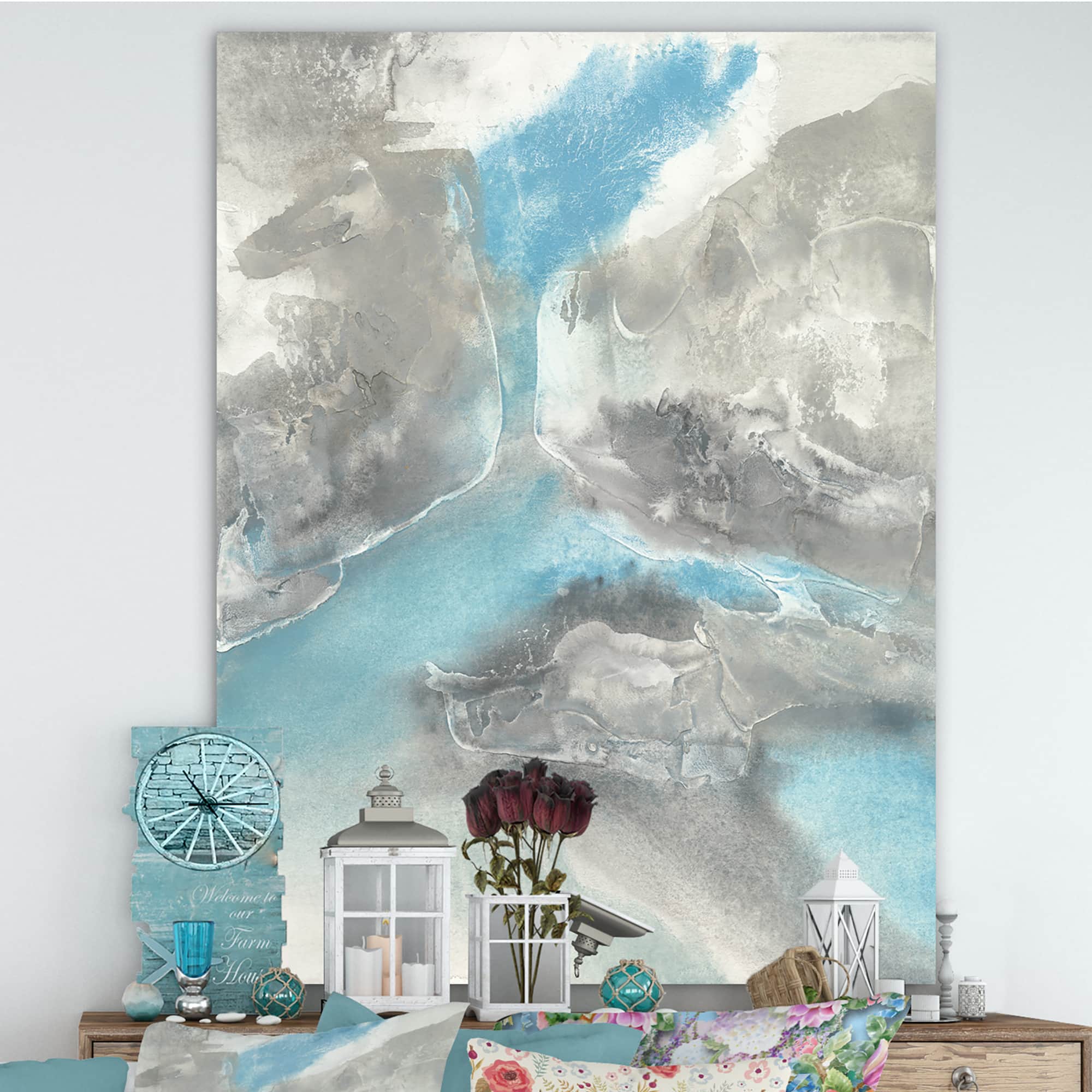 Designart - Watercolor Minimal Blue Tones II - Mid-Century Modern Canvas Artwork