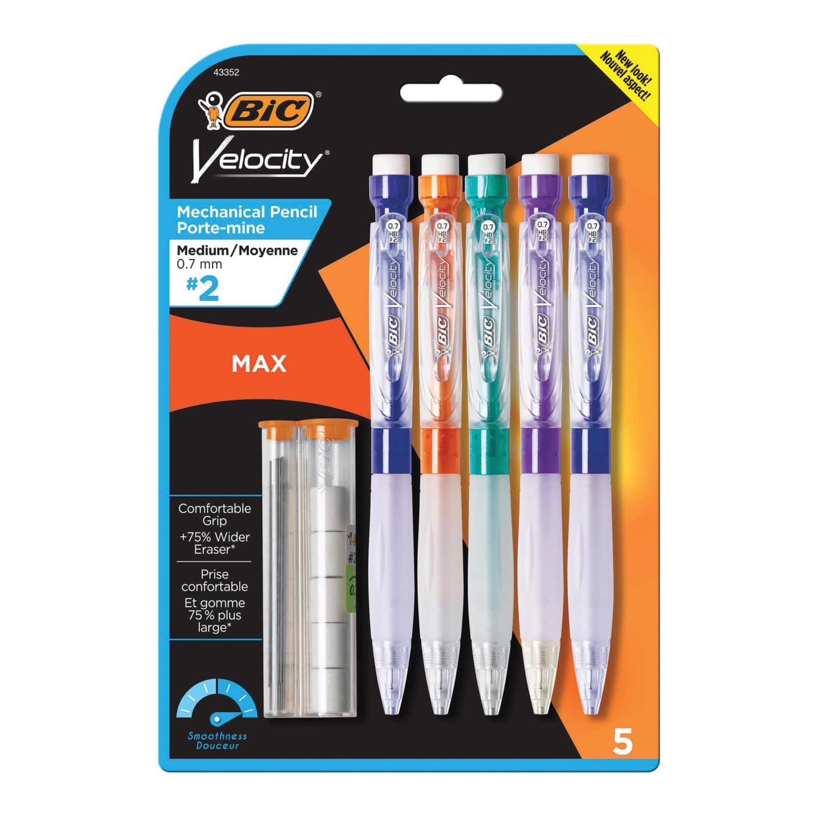 Black 4+1 Pack Three #2 leads per pencil BIC Velocity® Pencil 0.7MM 