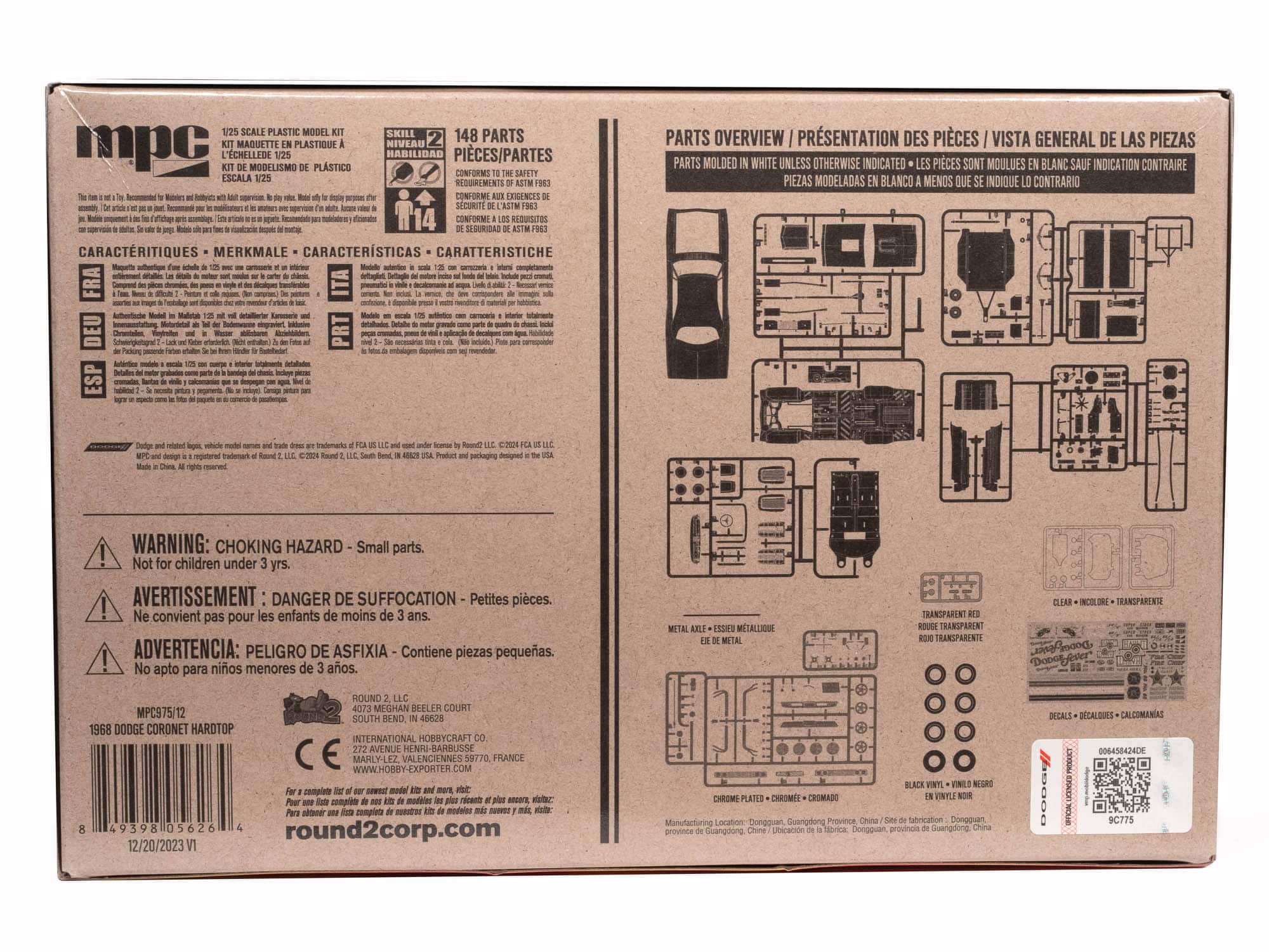 MPC® 1968 Dodge Coronet Hardtop with Trailer 1:25 Scale Model Kit