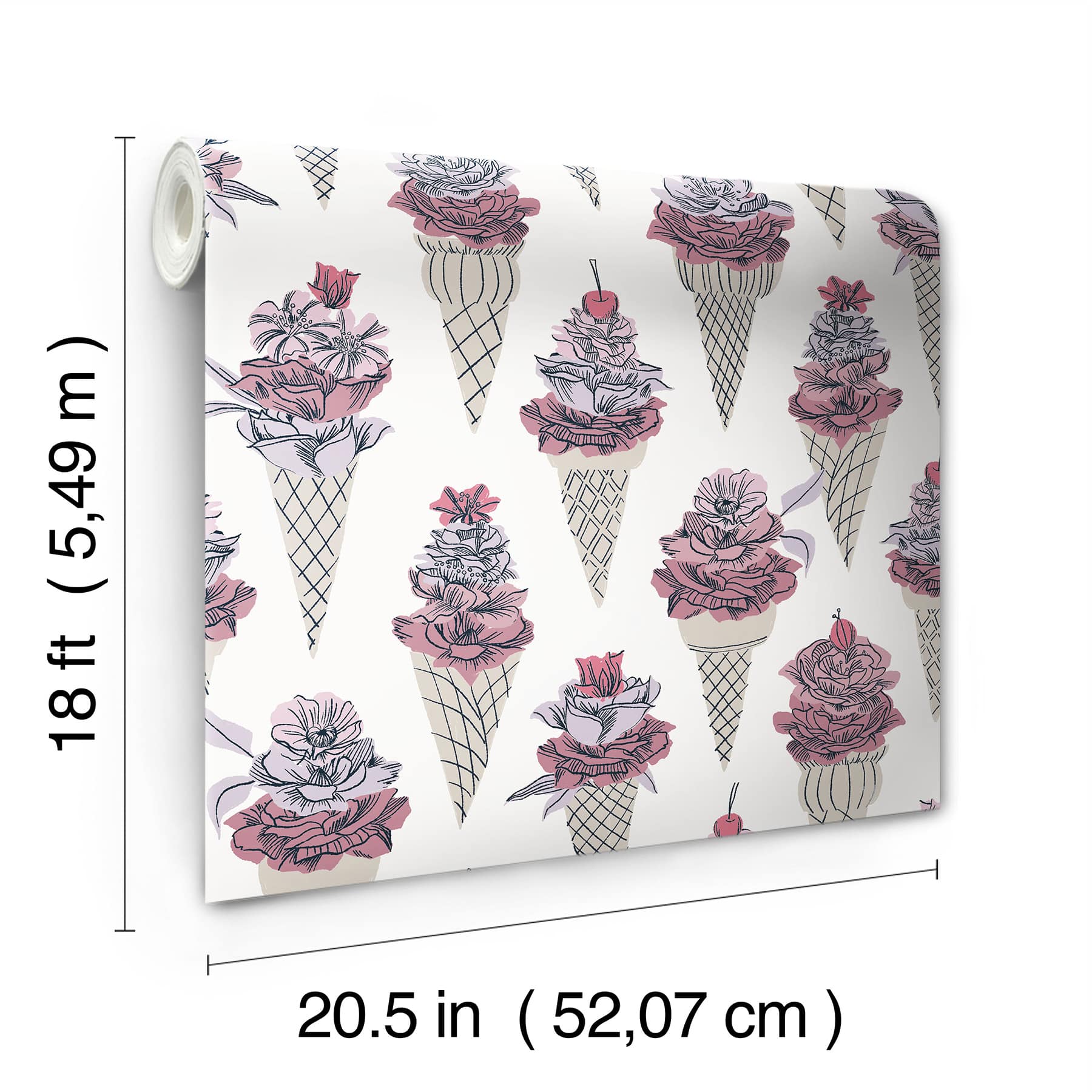 By Dylan M Pink Floral Ice Cream Peel & Stick Wallpaper