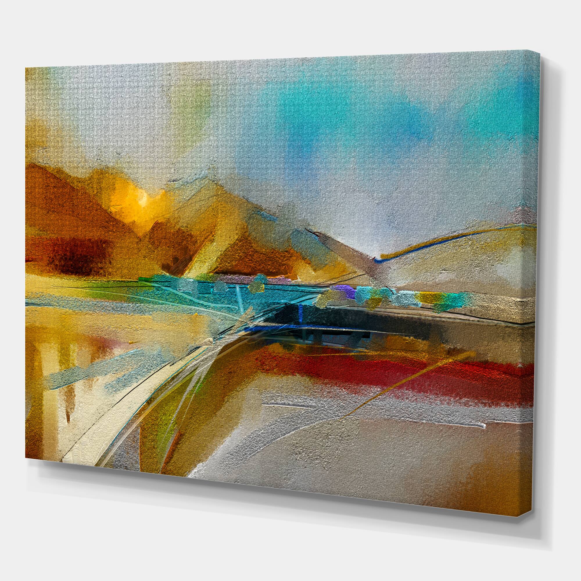 Designart - Impressionist Mountscape With River I - Modern Canvas Wall Art Print