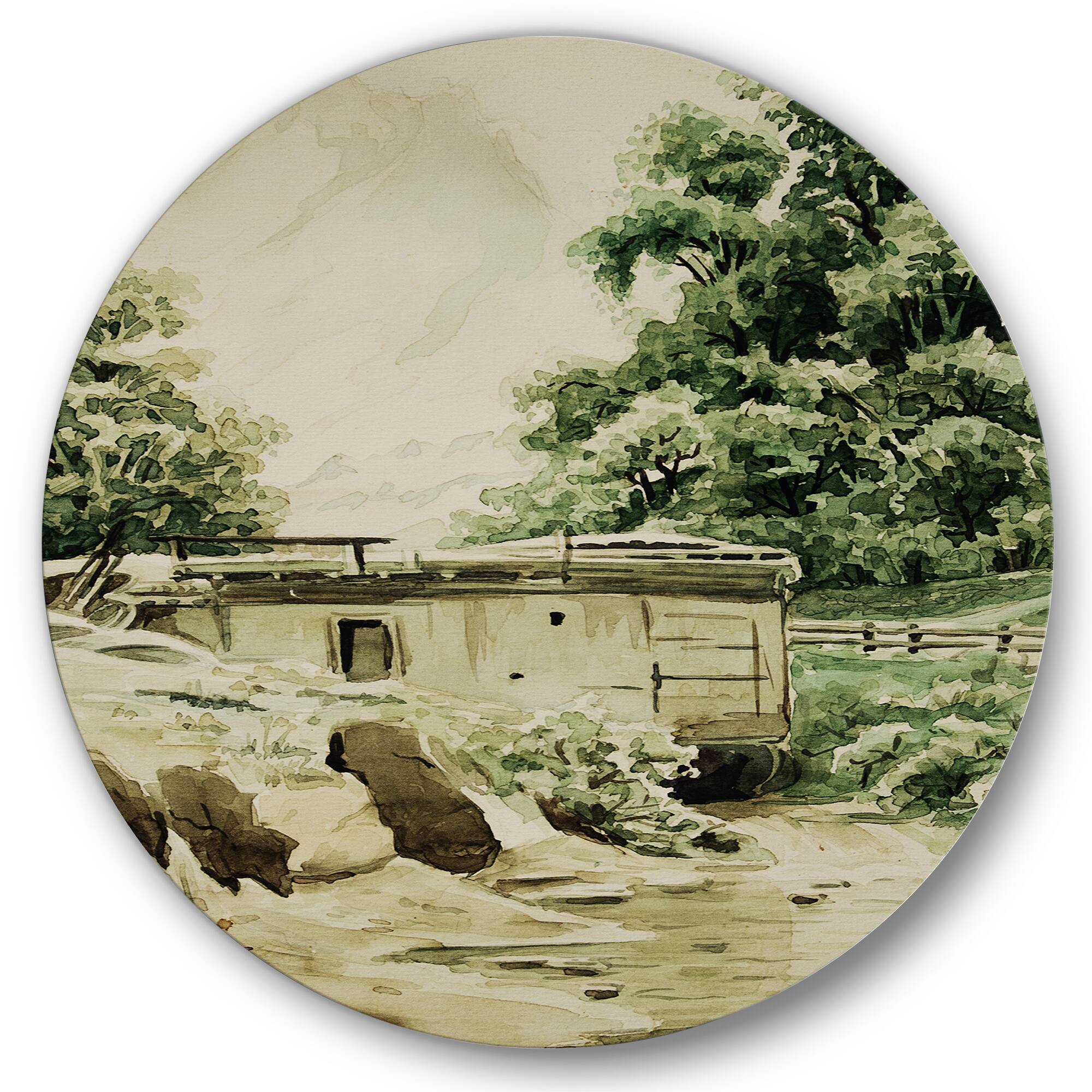 Designart - Cabin In The Mountains - Cabin &#x26; Lodge Metal Circle Wall Art