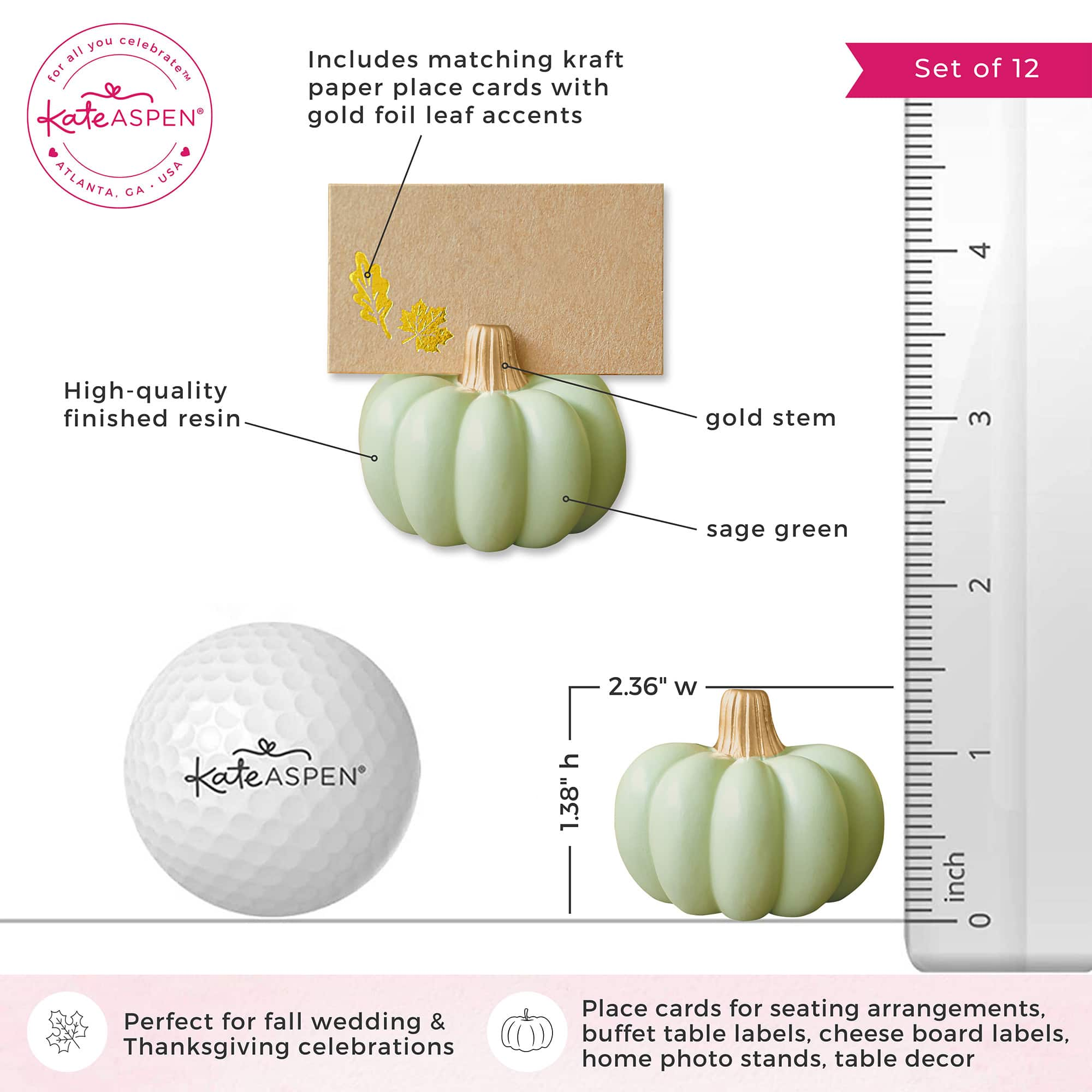 Kate Aspen&#xAE; Mini Green Pumpkin Place Card Holder Set