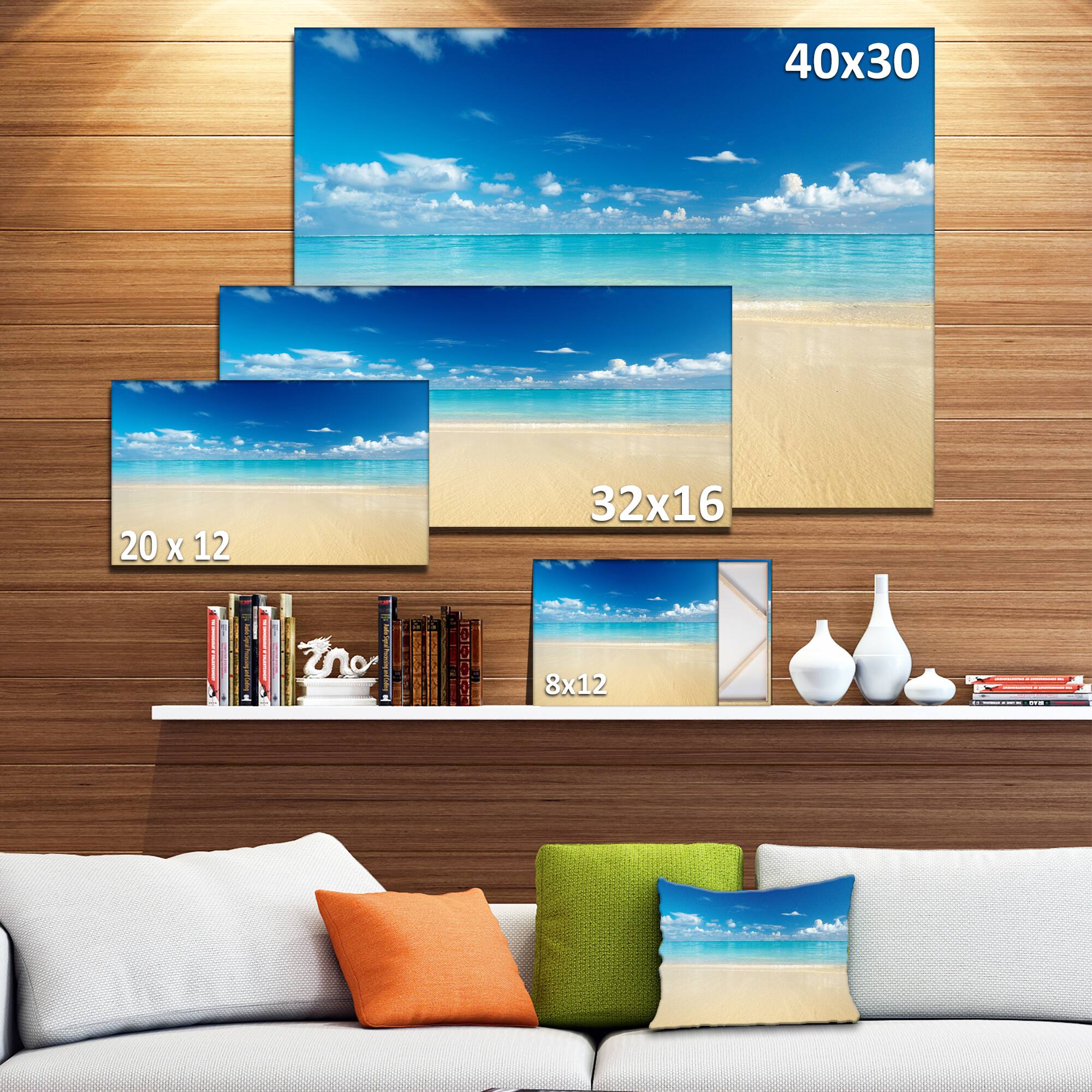 Designart - Sand of Beach in Calm Caribbean Shore - Modern Seascape Canvas Artwork