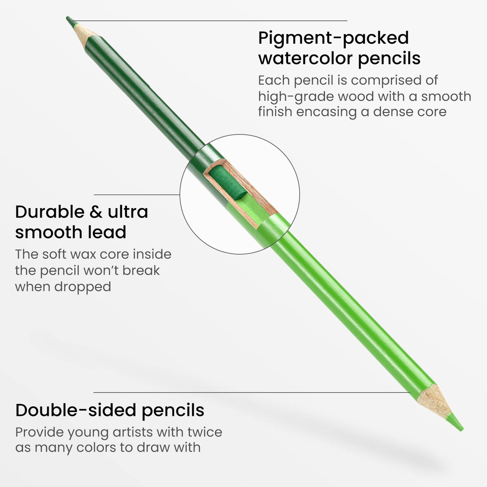 Arteza&#xAE; Kids Dual Sided Watercolor Pencils with Watercolor Brush, 50 pcs