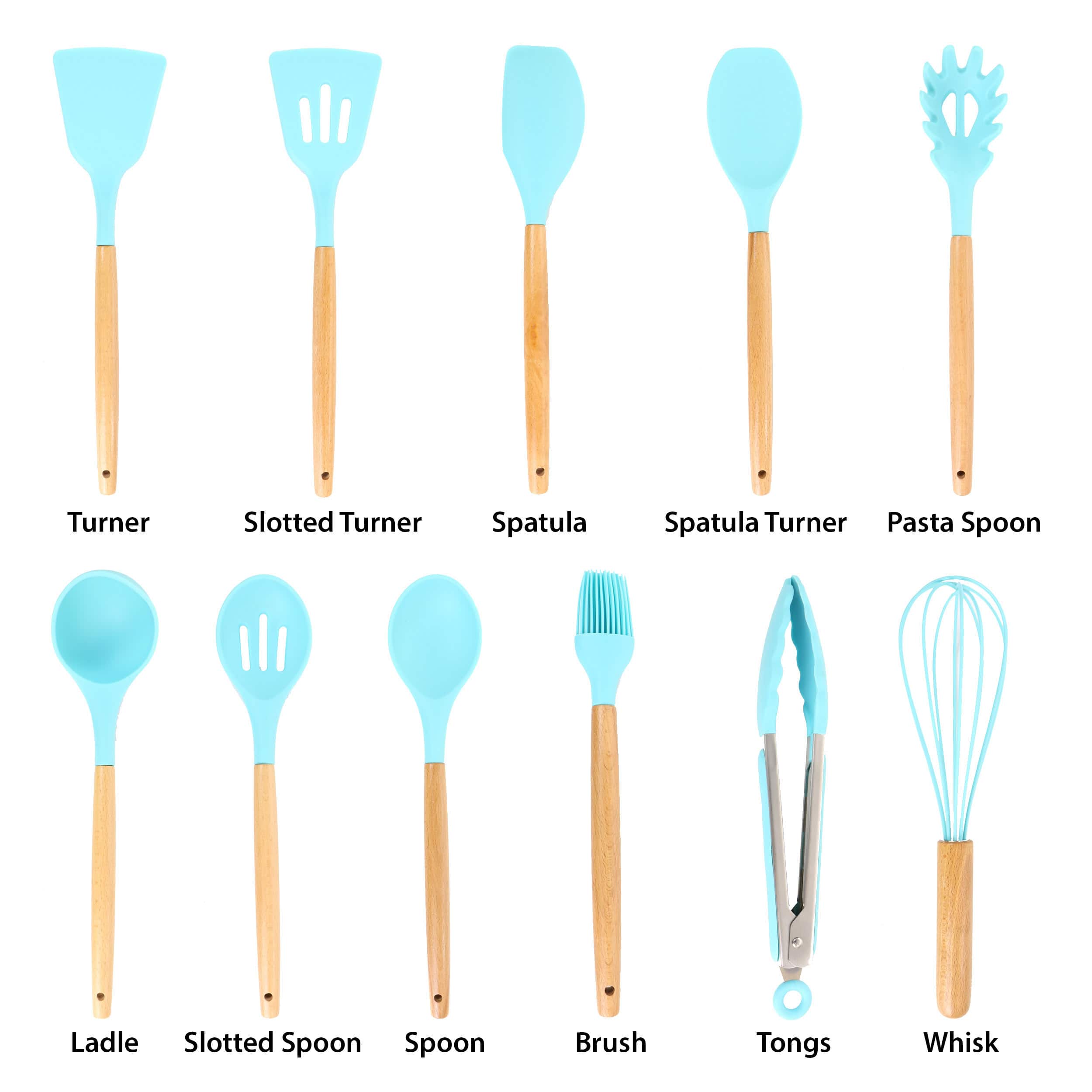 MegaChef Light Teal Silicone &#x26; Wood Cooking Utensils Set, 12ct.