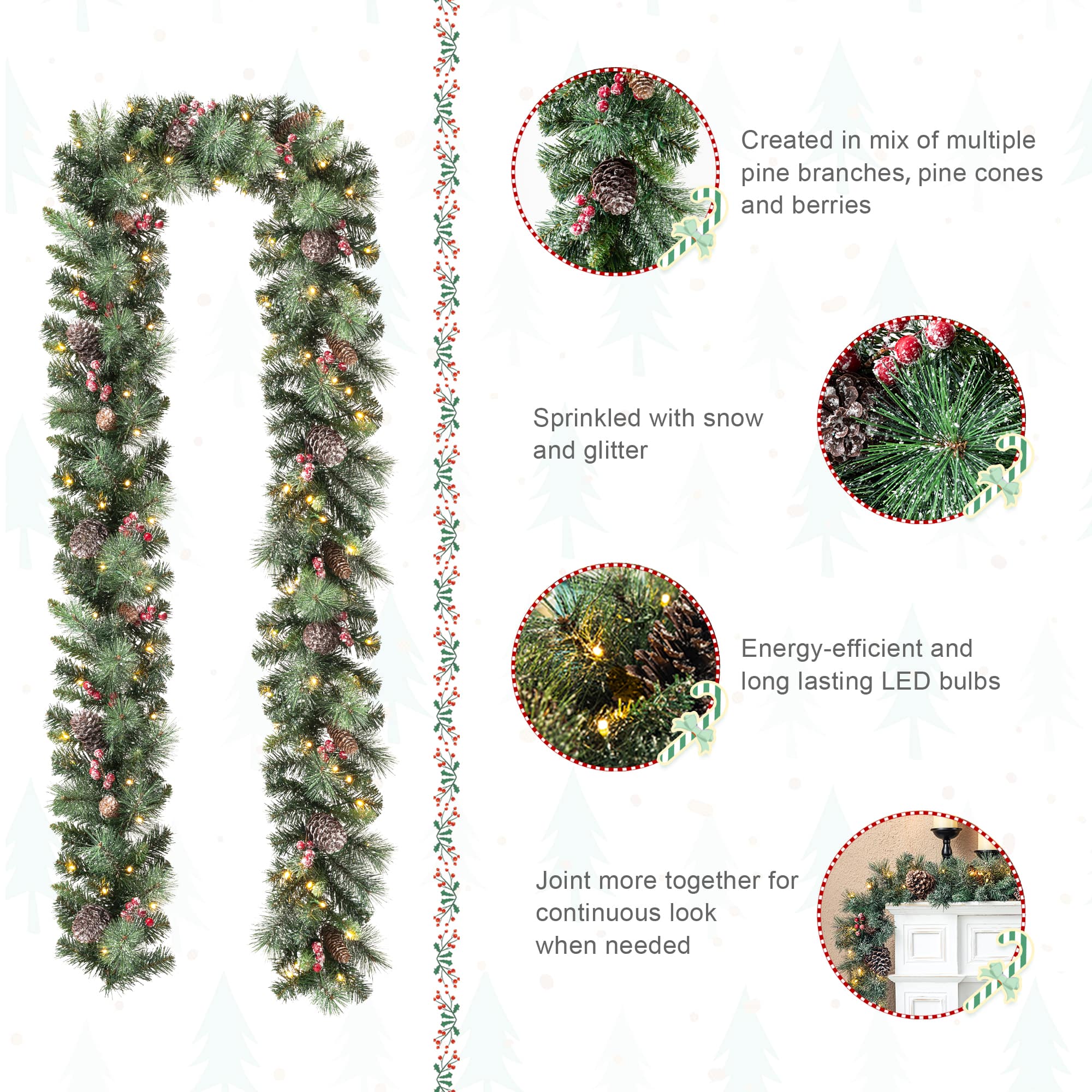 Glitzhome&#xAE; 6ft. Pre-Lit Glittered Pinecones &#x26; Berries Christmas Garland, 2ct.