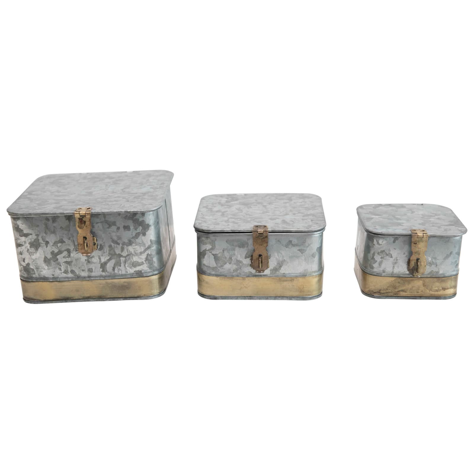 Galvanized Metal Boxes With Lids And Brass Accents Set 3ct Michaels