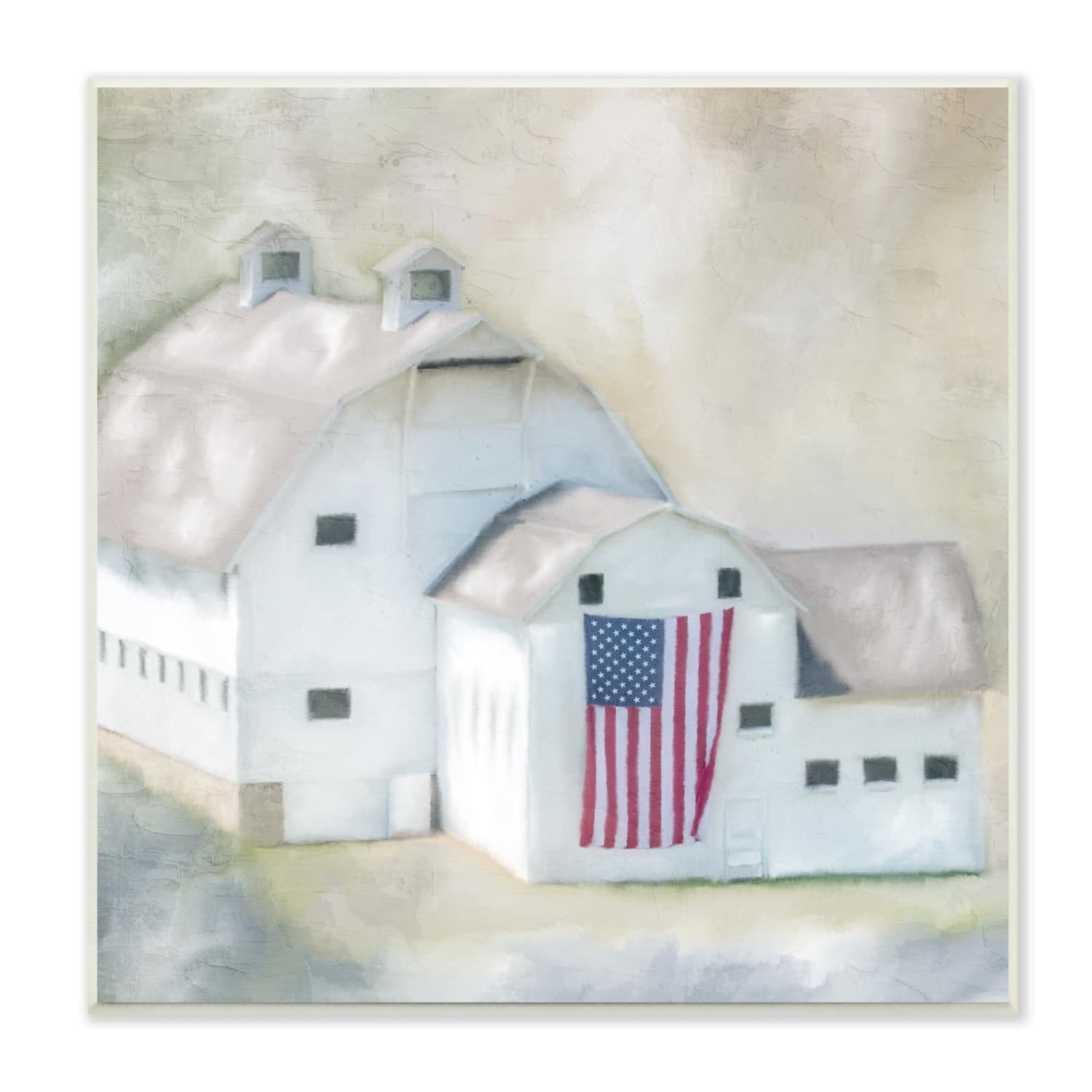 Stupell Industries American Flag White Farmhouse Barn Rural Countryside Wall Plaque Art
