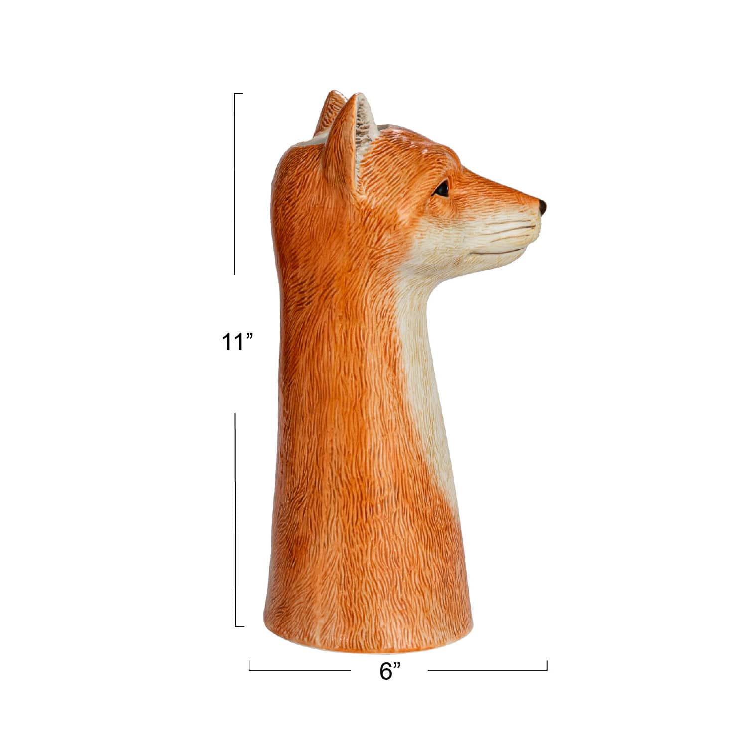 11&#x22; Orange Hand-Painted Decorative Stoneware Fox Vase