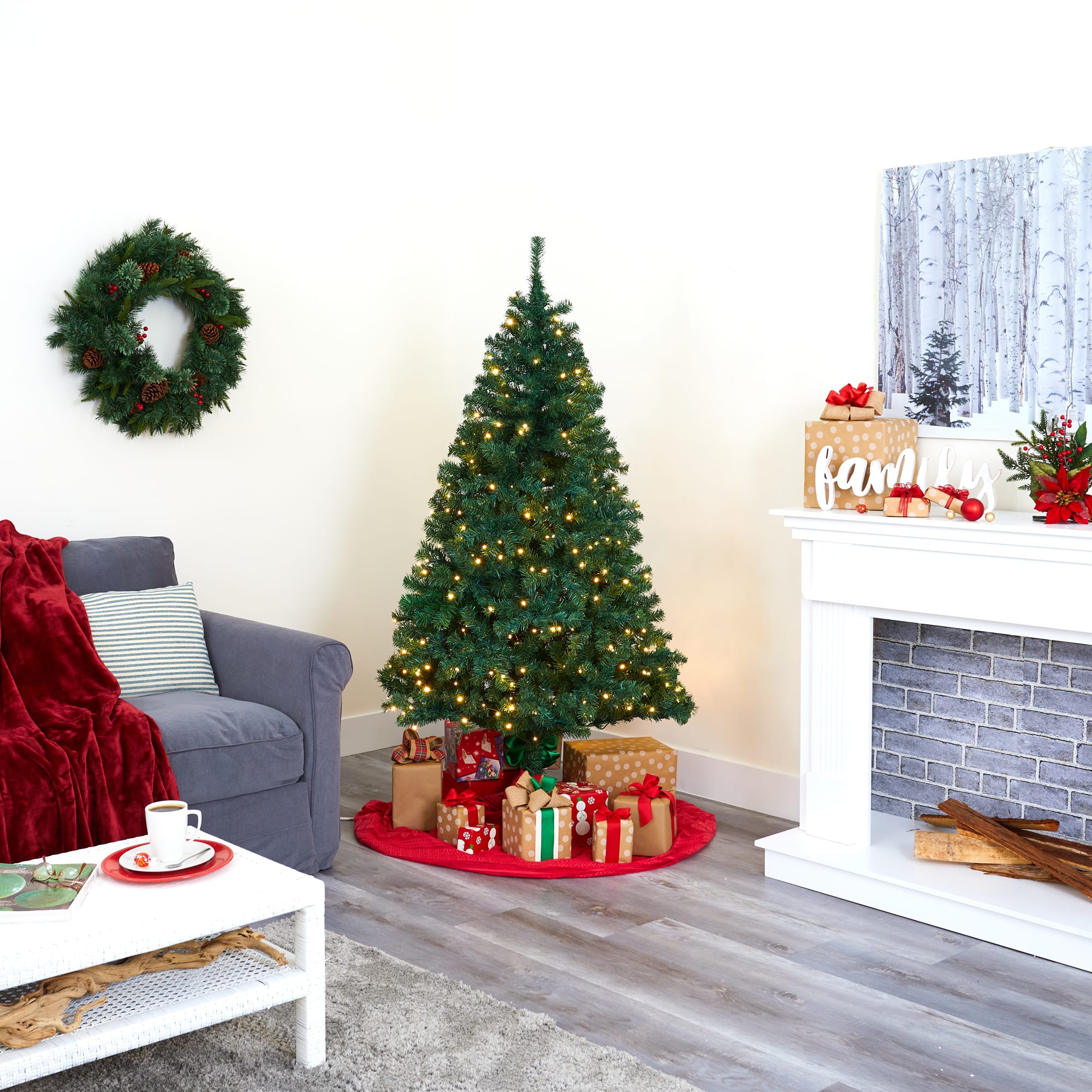 6ft. Pre-Lit Northern Tip Pine Artificial Christmas Tree, Clear LED Lights