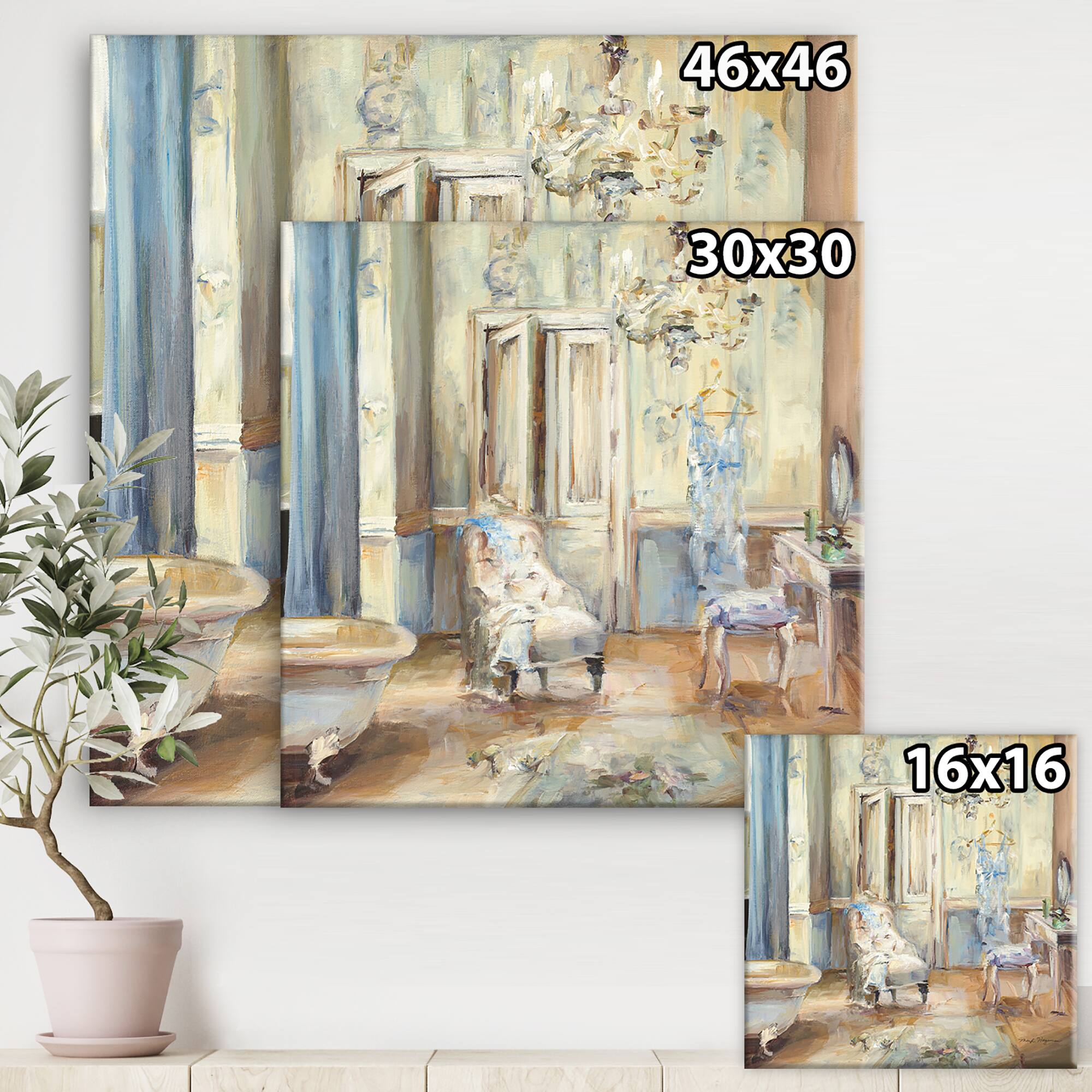 Designart - French Boudoir Bath I - Traditional Bathroom Premium Canvas Wall Art