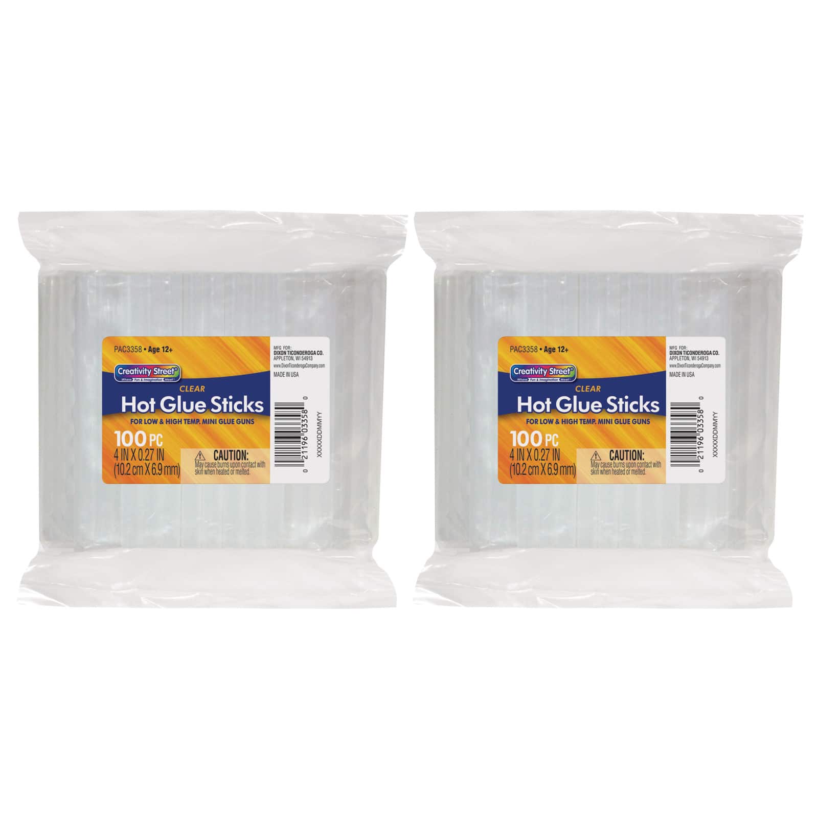 Creativity Street® Clear Hot Glue Sticks Classroom Pack, 2 Packs of 100