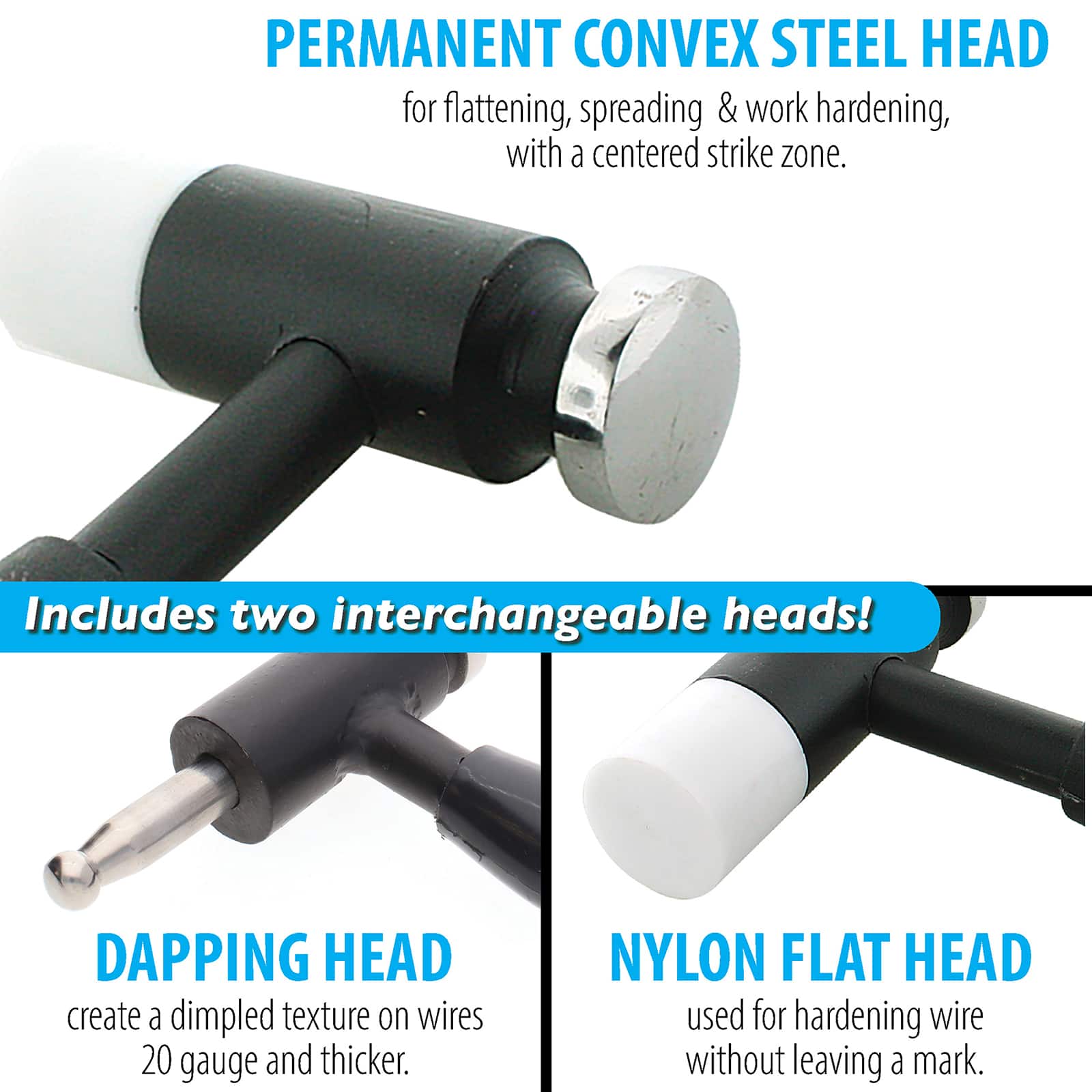 The Beadsmith&#xAE; Whammer&#xAE; Interchangeable Nylon Head &#x26; Dapping Head Hammer