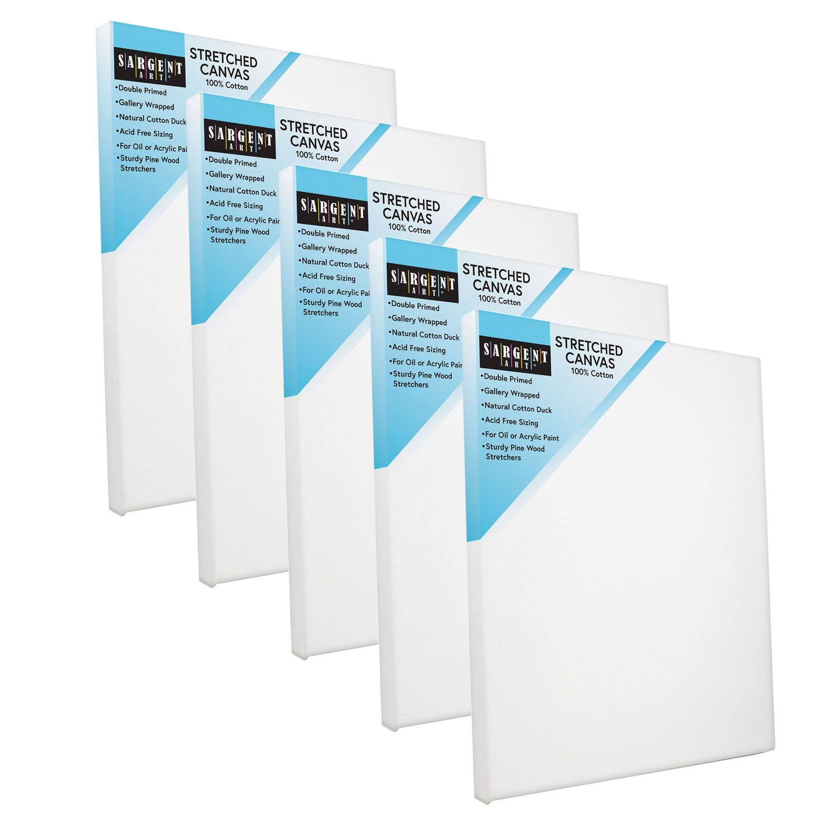 Sargent Art&#xAE; 5 Pack 11&#x22; x 14&#x22; Double Primed Cotton Stretched Canvas