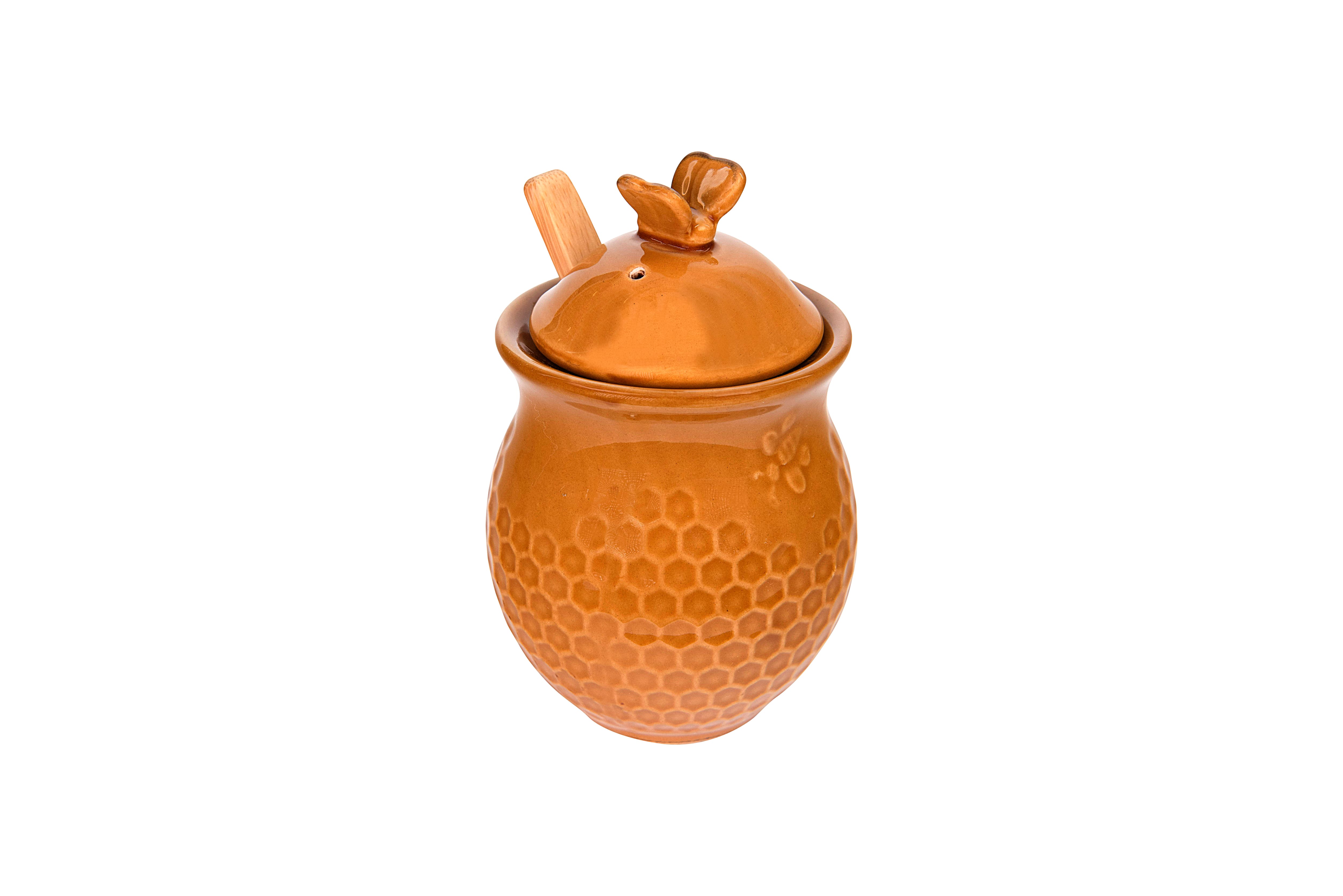 4.5&#x22; Yellow with Decorative Bees Stoneware Honey Jar