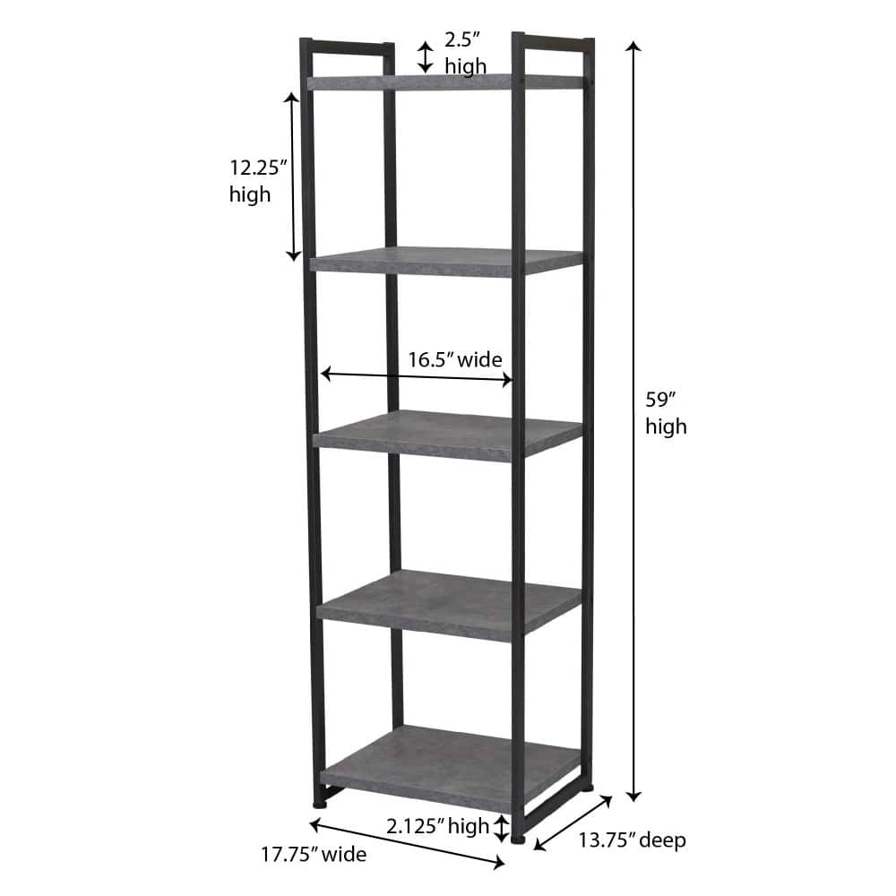 Household Essentials Jamestown 59" 5-Shelf Narrow Bookshelf