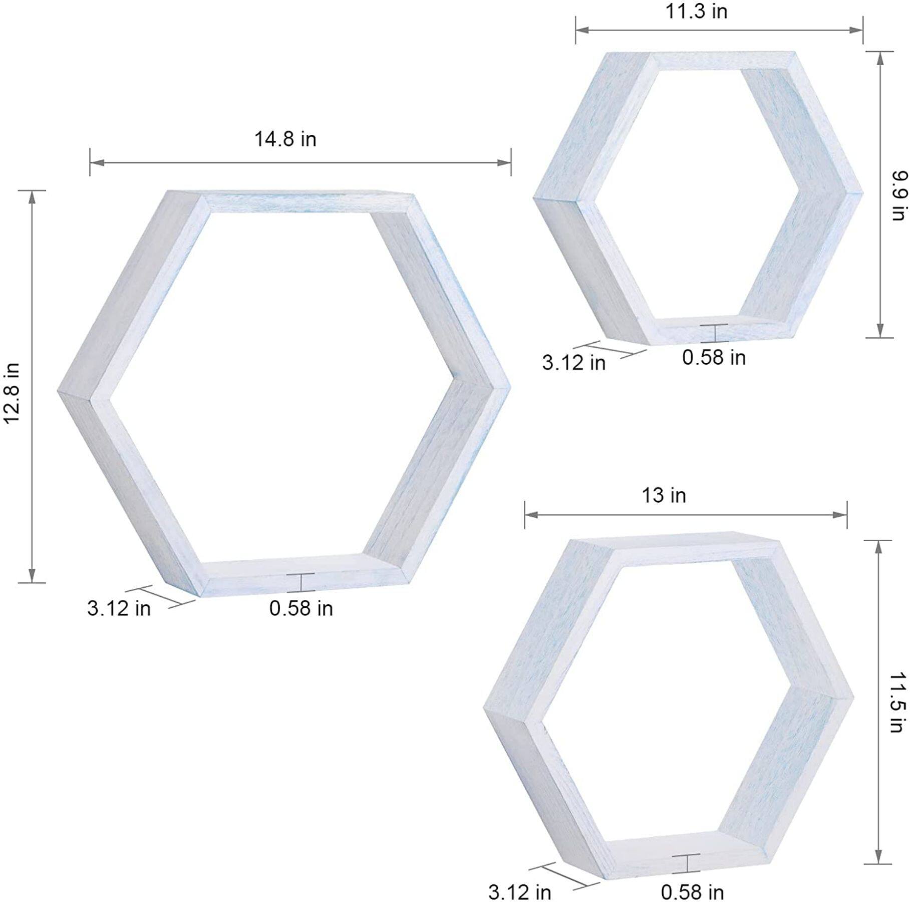 NEX™ Blue Whitewash Wall-Mounted Rustic Hexagon Honeycomb Hanging Shelf Set