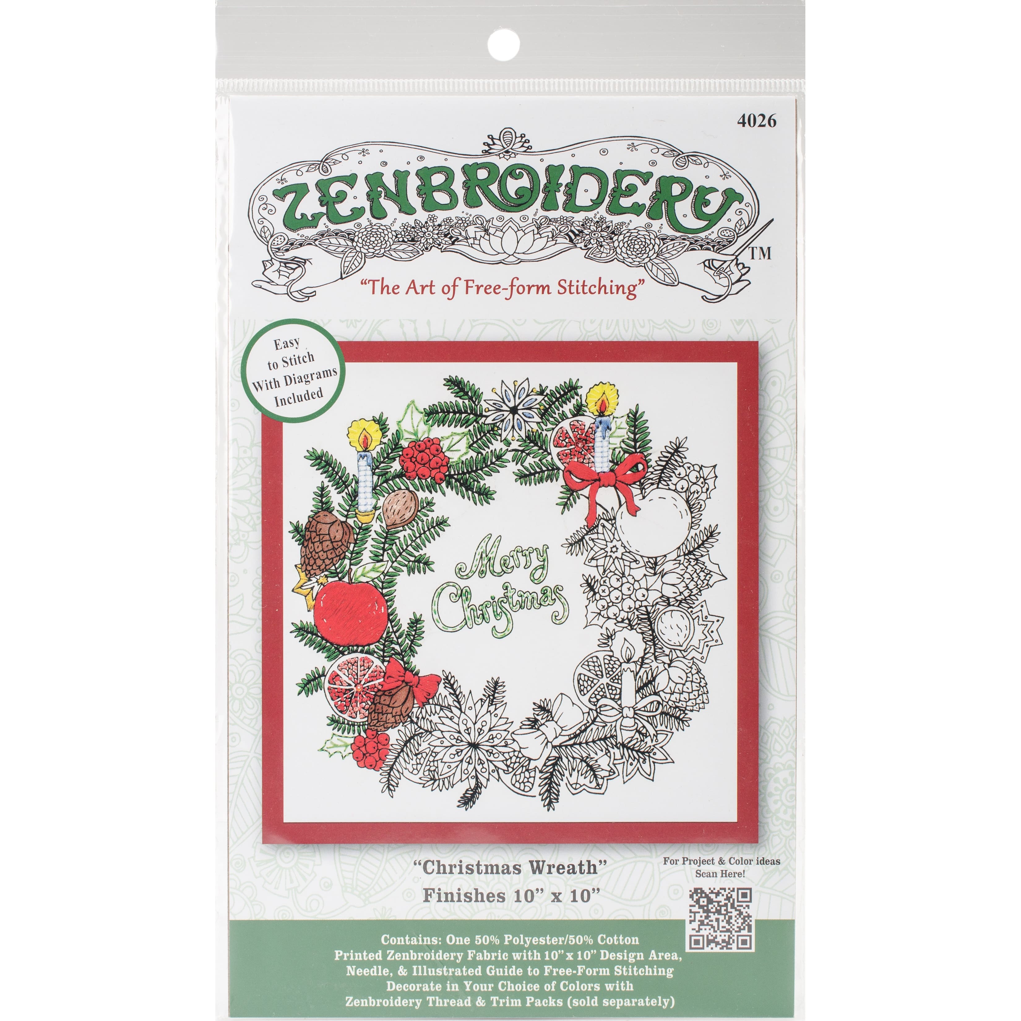 Design Works&#x2122; Zenbroidery&#x2122; Christmas Wreath Stamped Embroidery Kit