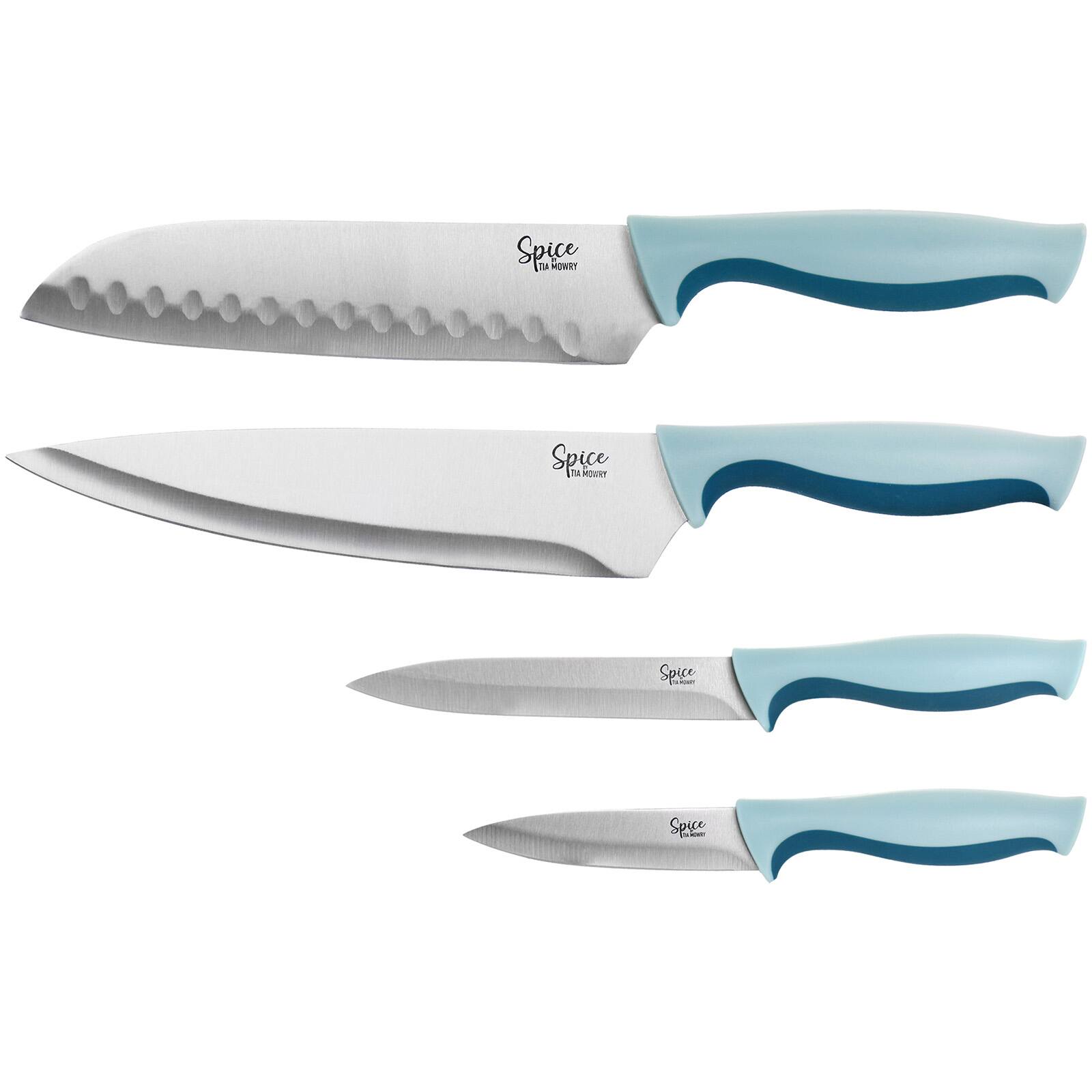 Spice by Tia Mowry Savory Saffron Blue &#x26; Pink 10 Piece Knife and Cutting Board Cutlery Set