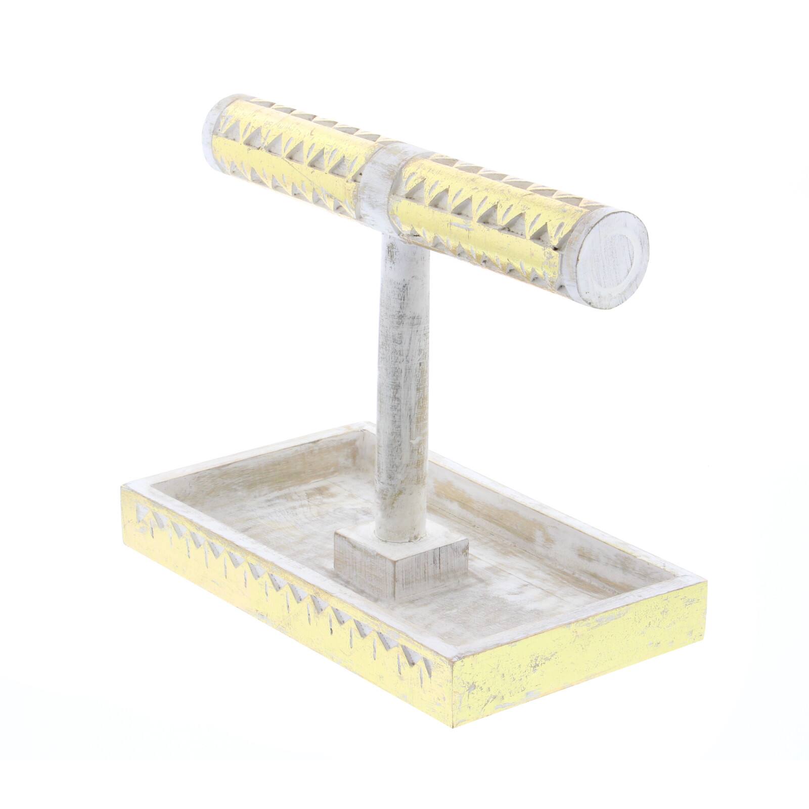 Natural Themed Gold and White Wood Jewelry Stand, 10" x 12" x 7"