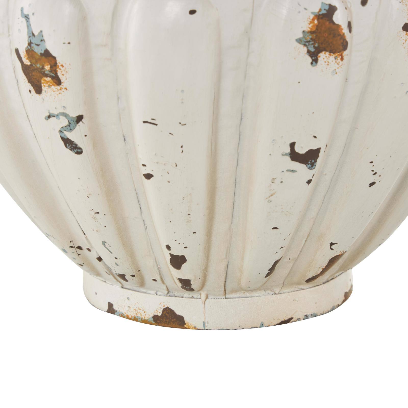 10" Distressed Cream Metal Vintage Amphora Vase