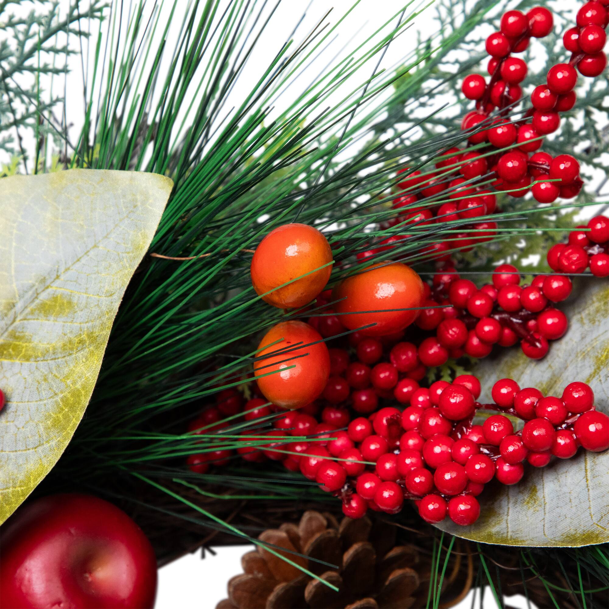 24" Unlit Autumn Harvest Mixed Pine, Berry & Nut Thanksgiving Fall Wreath