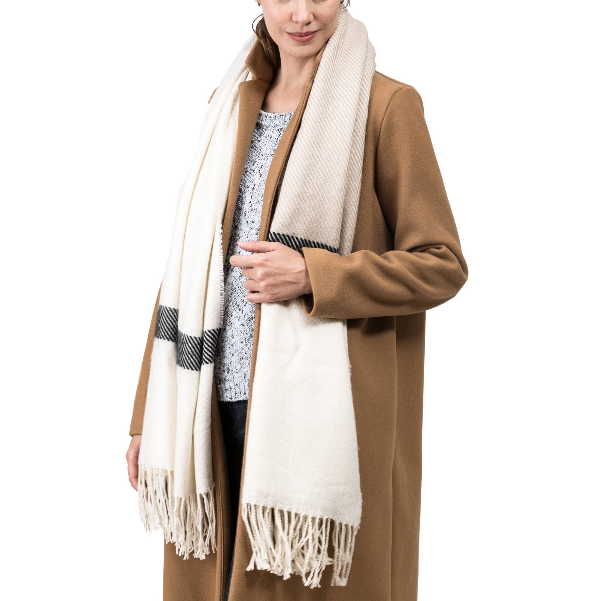 Glitzhome® 78" Cream & Black Stripe Scarf with Tassels