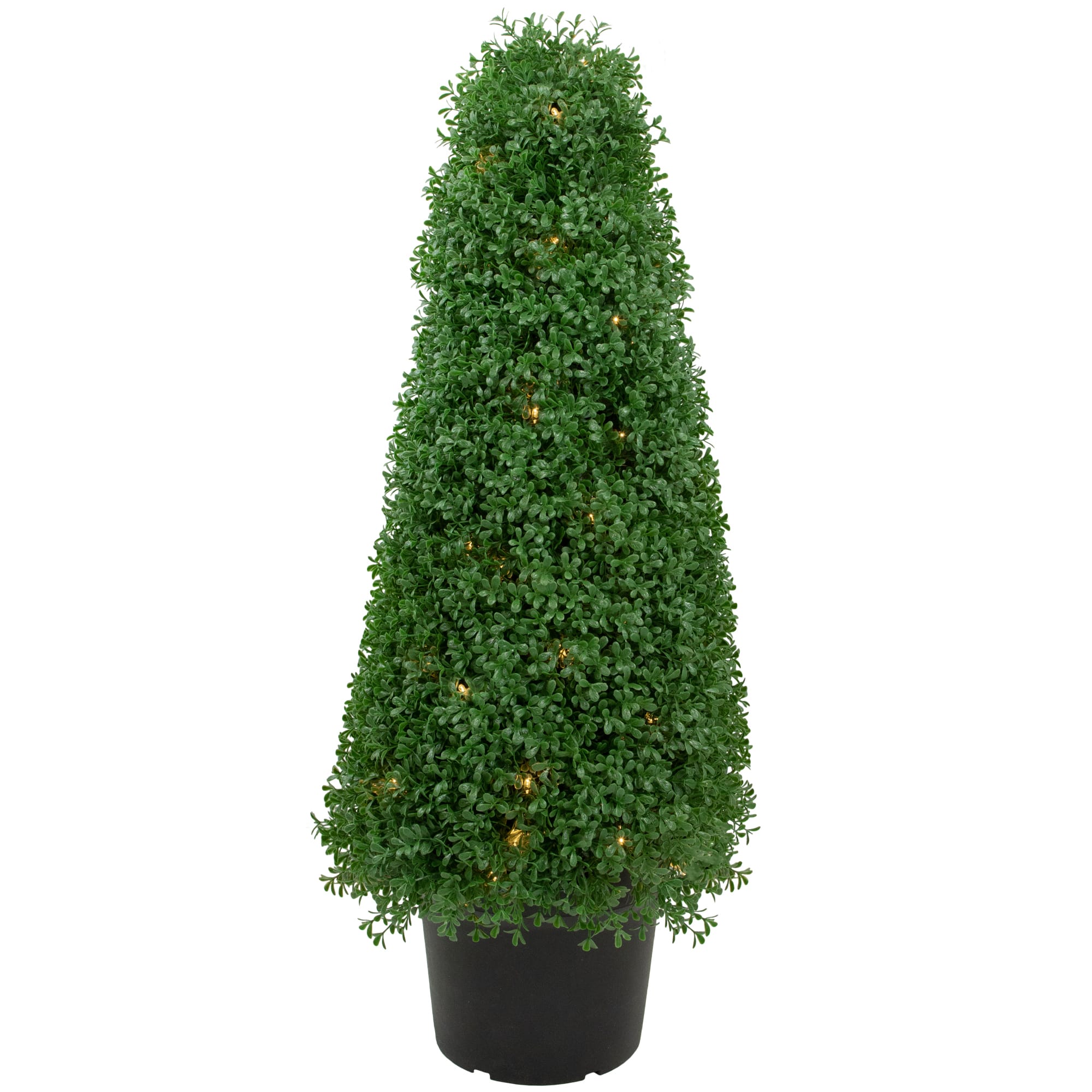 3ft. Pre-Lit Artificial Boxwood Cone Topiary Tree with Round Pot, Clear Lights
